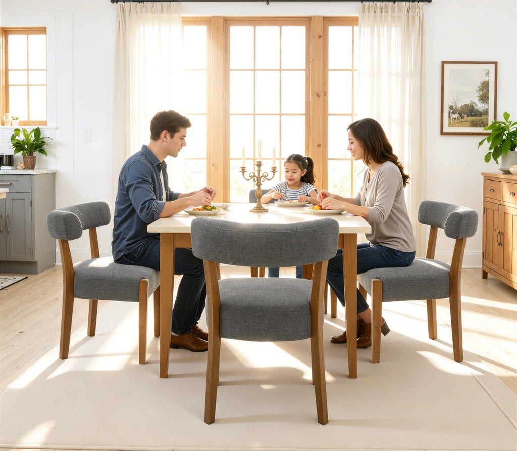 RNKSFX Upholstered Dining Chairs Set of 2, Walnut Wooden Kitchen & Dining Room Chairs, Mid Century Modern Fabric Farmhouse Dining Chairs Oversized Sturdy Rounded Chairs Curved Back, Beige Fabric