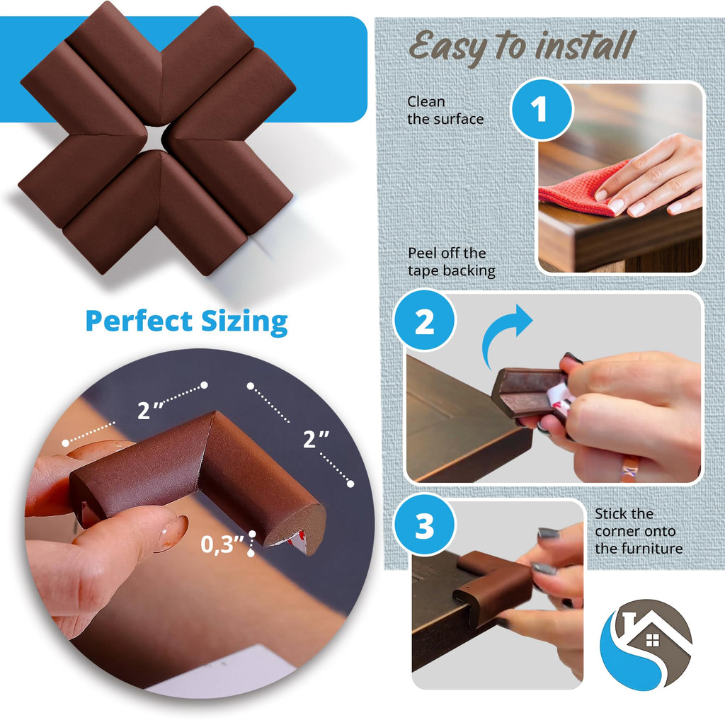 8-Pack Baby Proofing Corner Guards, Soft Rubber Corner Protectors for Furniture, 3M Adhesive Pre-Taped Corner Bumper Guards, Child Proof Safety for Fireplace, Table, Cabinet & Stairs, Black