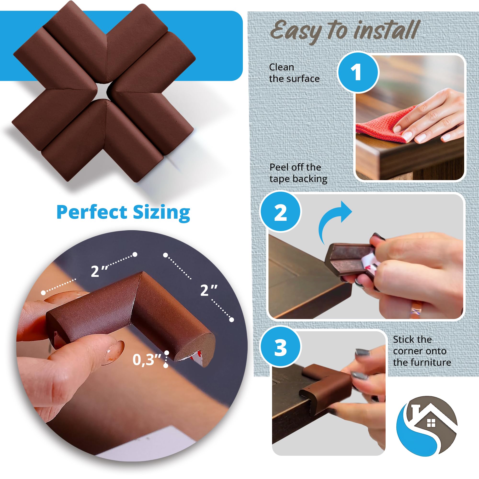 8-Pack Baby Proofing Corner Guards, Soft Rubber Corner Protectors for Furniture, 3M Adhesive Pre-Taped Corner Bumper Guards, Child Proof Safety for Fireplace, Table, Cabinet & Stairs, Black