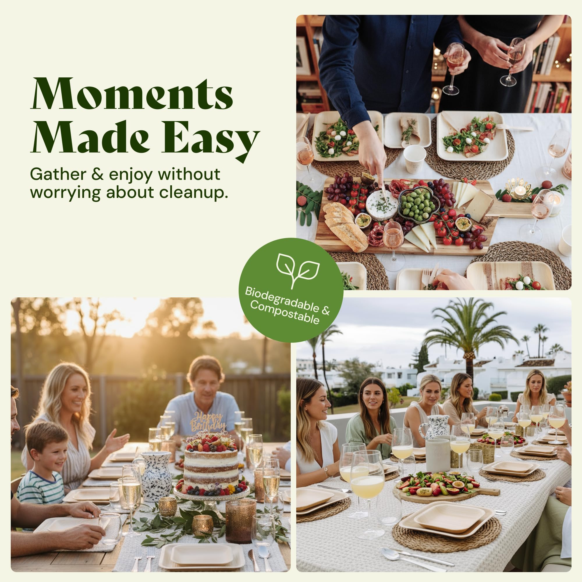 Chic Leaf Palm Leaf Plates - 4 in, 50 Pack, Compostable | Heavy-duty bamboo-style small plates - Use for appetizers & desserts at weddings, parties & picnics