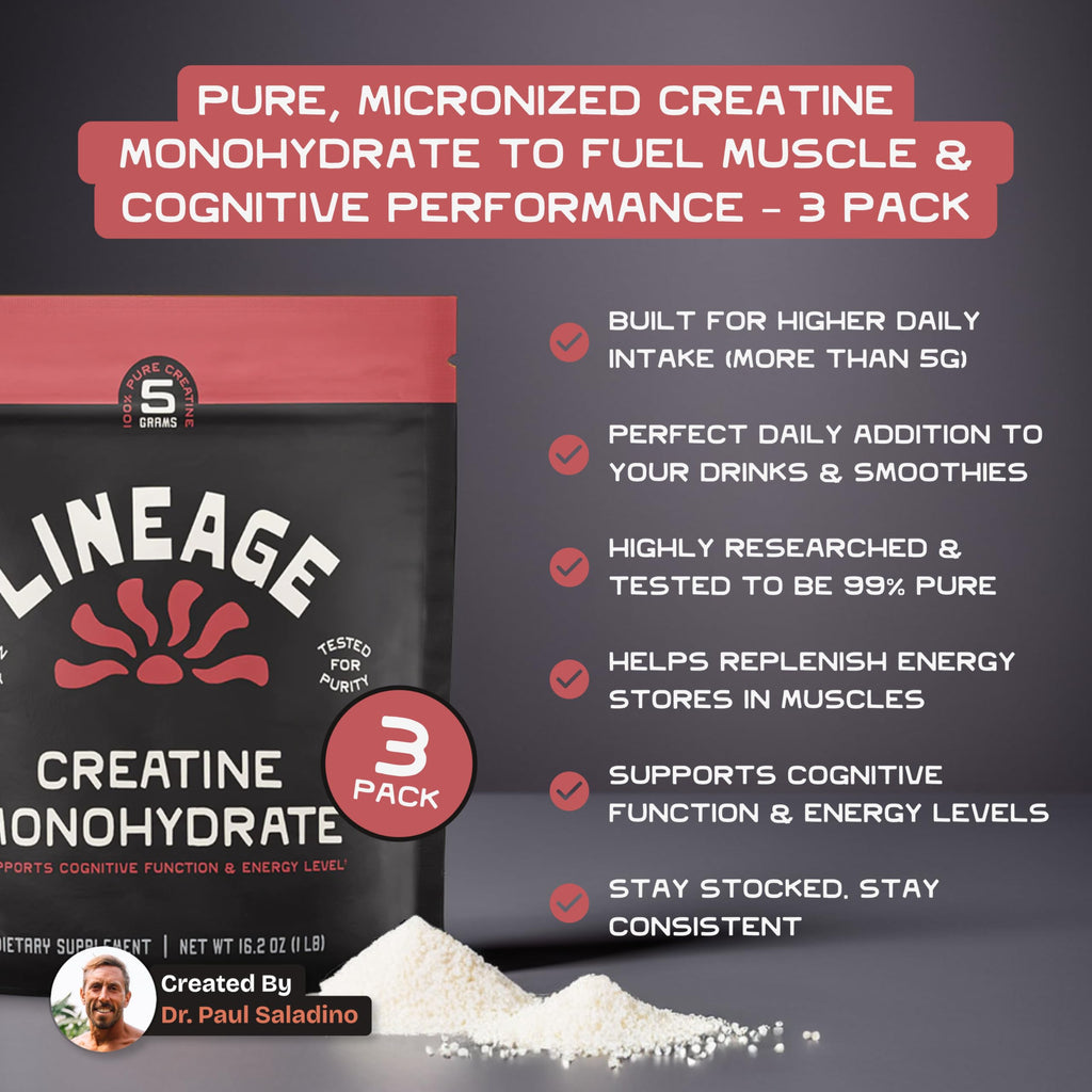 Lineage Provisions Micronized Creatine Monohydrate with Sea Salt - Micronized Creatine Powder for Training & Performance – No Artificial Ingredients – 90 Servings
