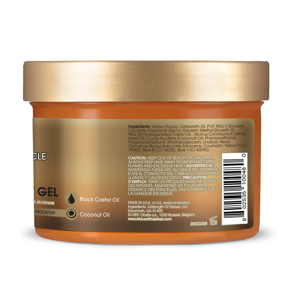 African Pride Black Castor Miracle Extra Hold Braid, Loc, Twist Gel - Extreme Hold Braiding Hair Gel, Edge Control & Tames Frizz, No Flake | Natural Ingredients, Coconut Oil | 8oz