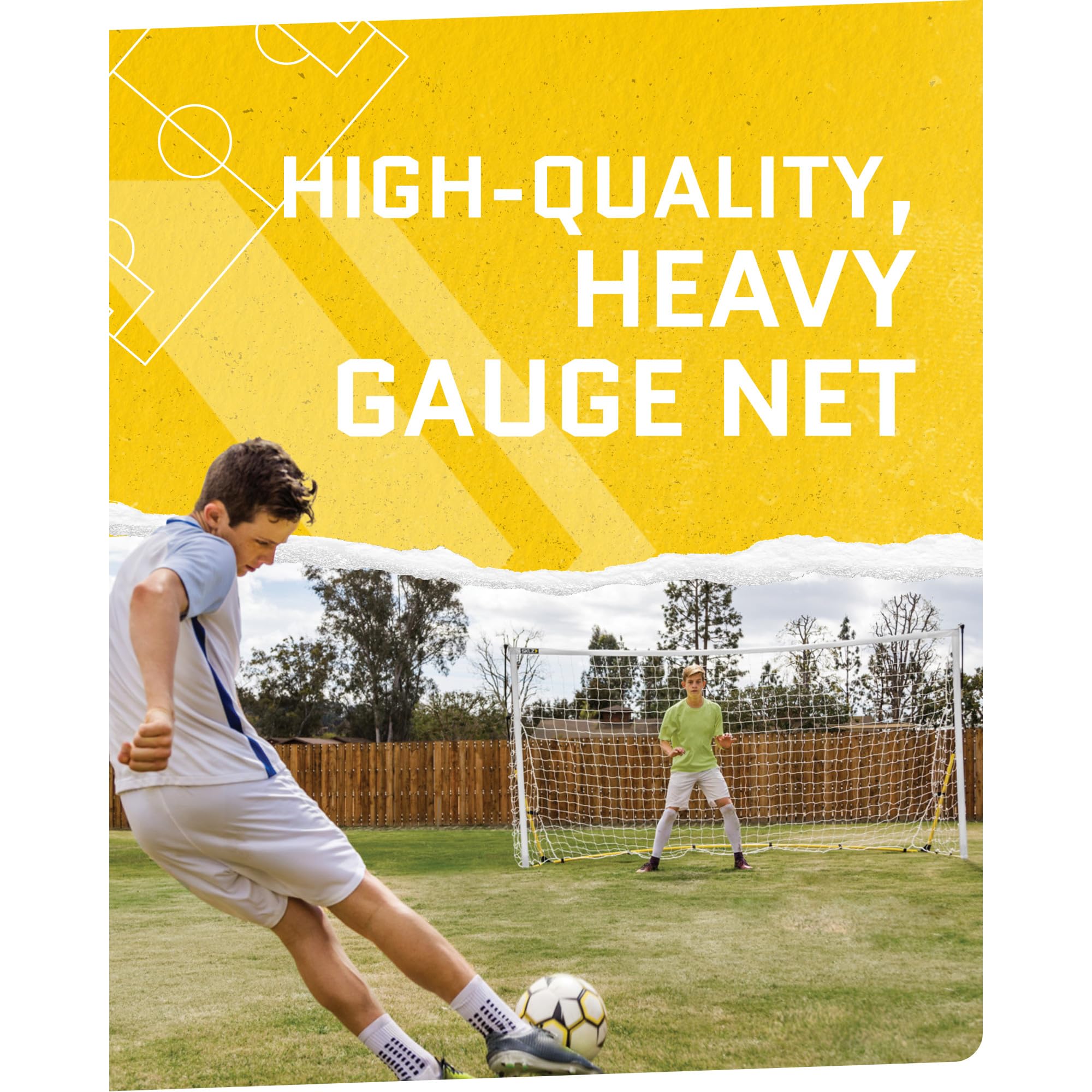 SKLZ Quickster Soccer Goal - Portable Goal for Backyard & Field - Durable Tension-Tite Frame & Heavy Gauge 2-Ply Net - Adjustable Click-Lock Poles, Metal Stakes - Carrying Case with Handle