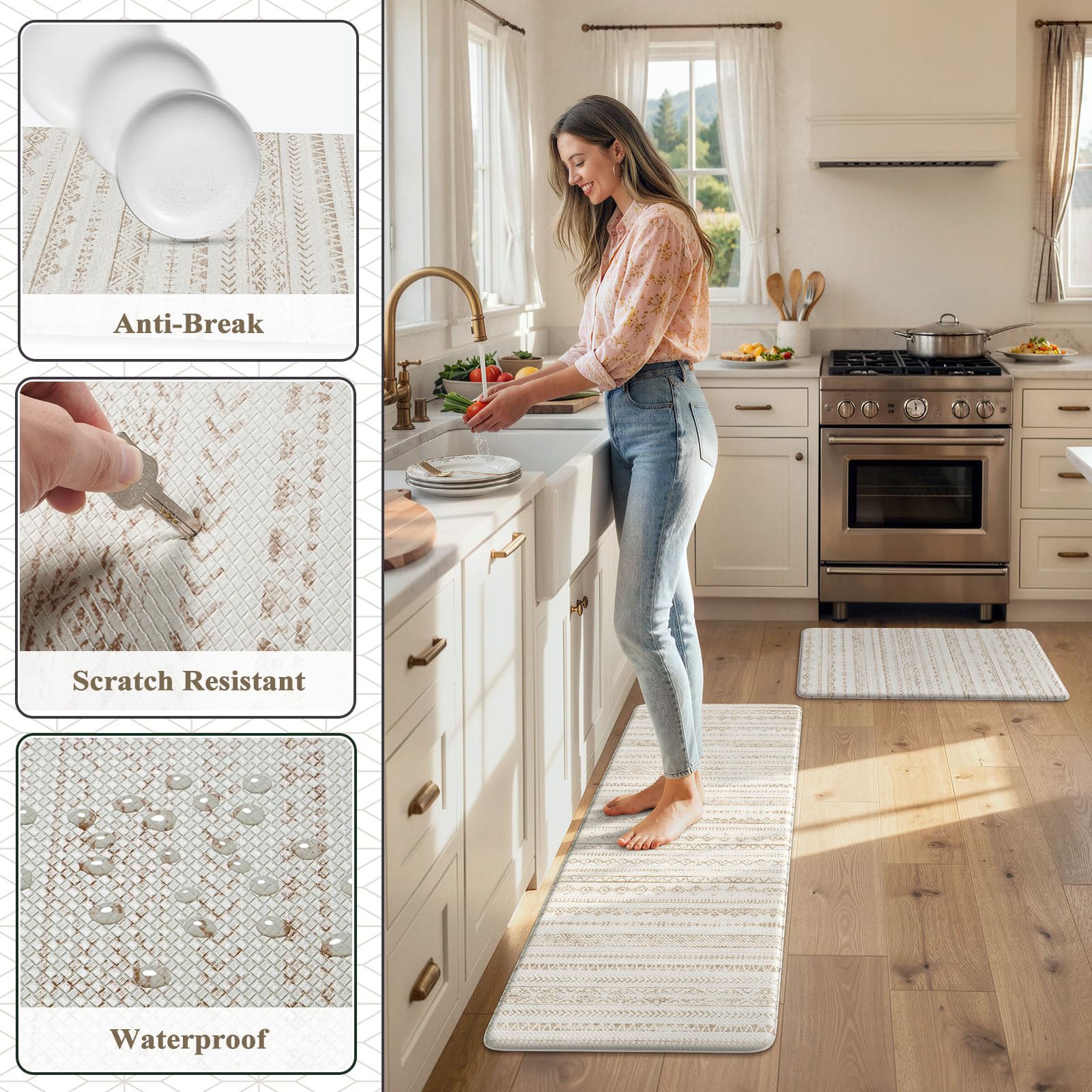 KIMODE Anti Fatigue Kitchen Mats 17"x47"+17"x29", Farmhouse Kitchen Rugs Sets of 2, Cushioned Non Skid Kitchen Mats for Floor, Comfort Kitchen Floor Mats for Sink Laundry Desk Black