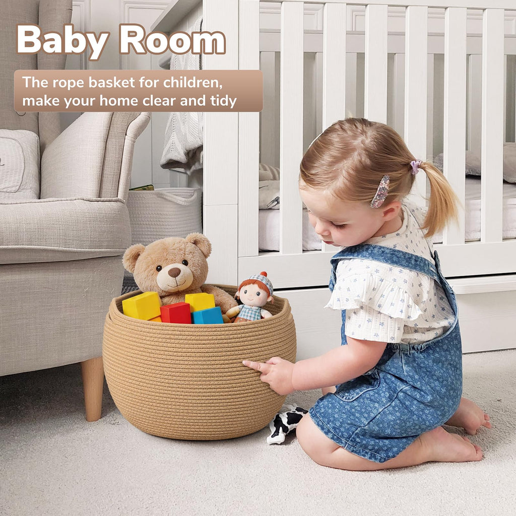Goodpick Small Rope Storage Basket, Black Round Baskets for Socks, Dog Toys, Towels, Cute Baby Basket for Living Room, Bedroom, Nursery, Towel Baskets for Bathroom, 10 x 8.3 inches