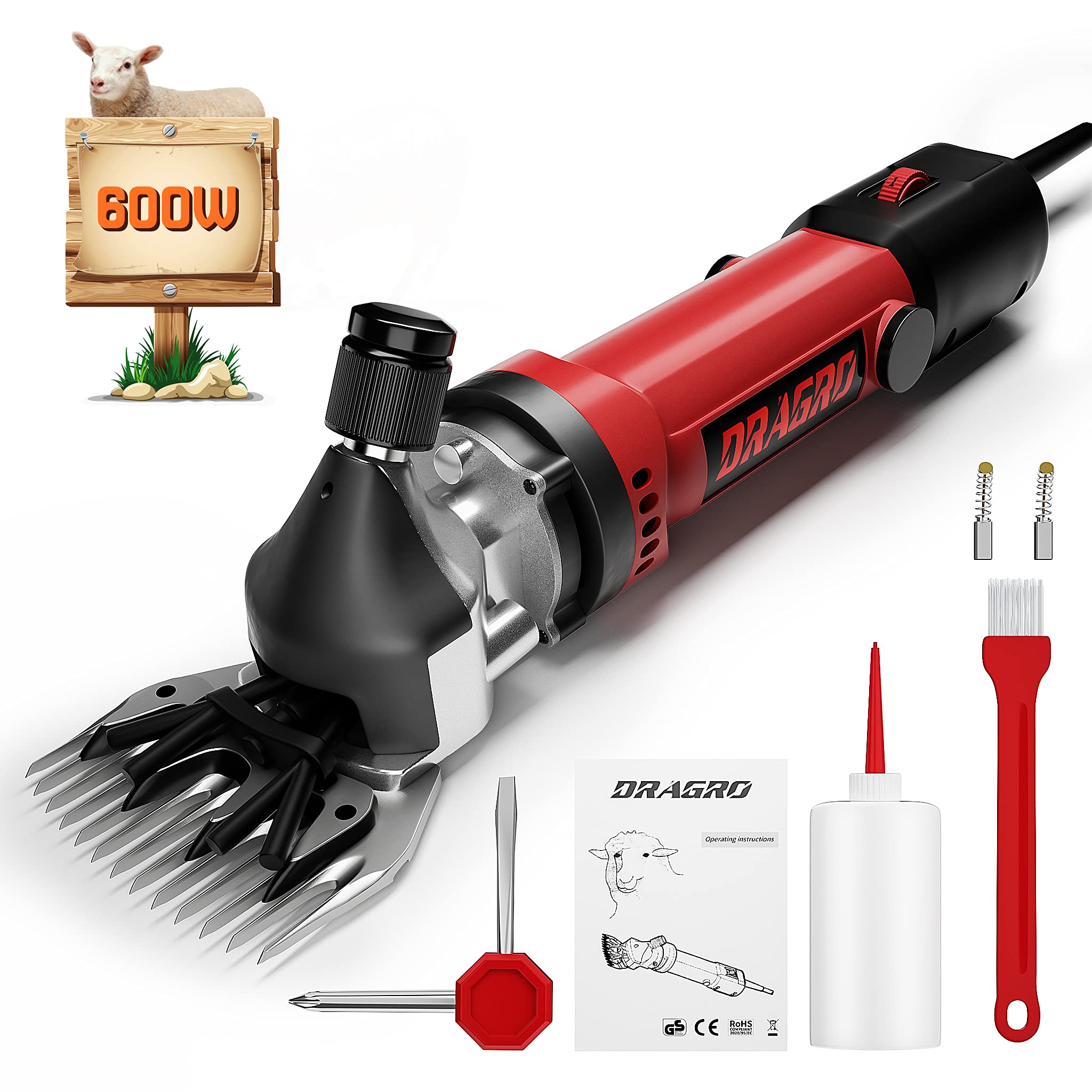 2026 Upgraded Sheep Shears 500W, Professional Electric Sheep Clippers, Farm Livestock Grooming Kit, 6 Speed Heavy Duty Electric Shears for Sheep Alpacas Goats Thick Coat Animals