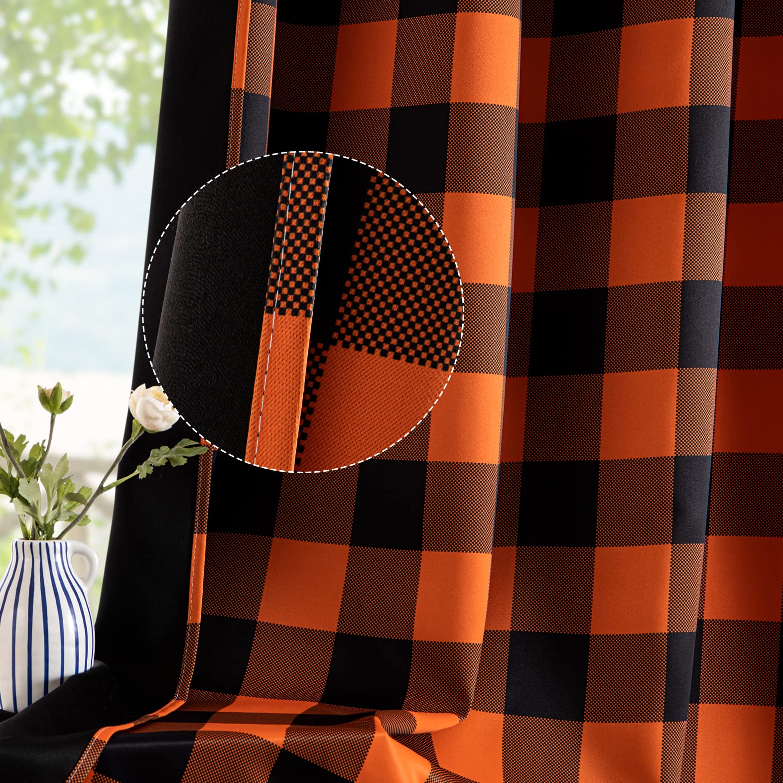 MIULEE Buffalo Plaid Curtains for Farmhouse Bedroom, Blackout Window Drapes with Grommets for Living Room Darkening Light Blocking and Thermal Insulated Set of 2 Panels, W 52" x L 63" Black and White