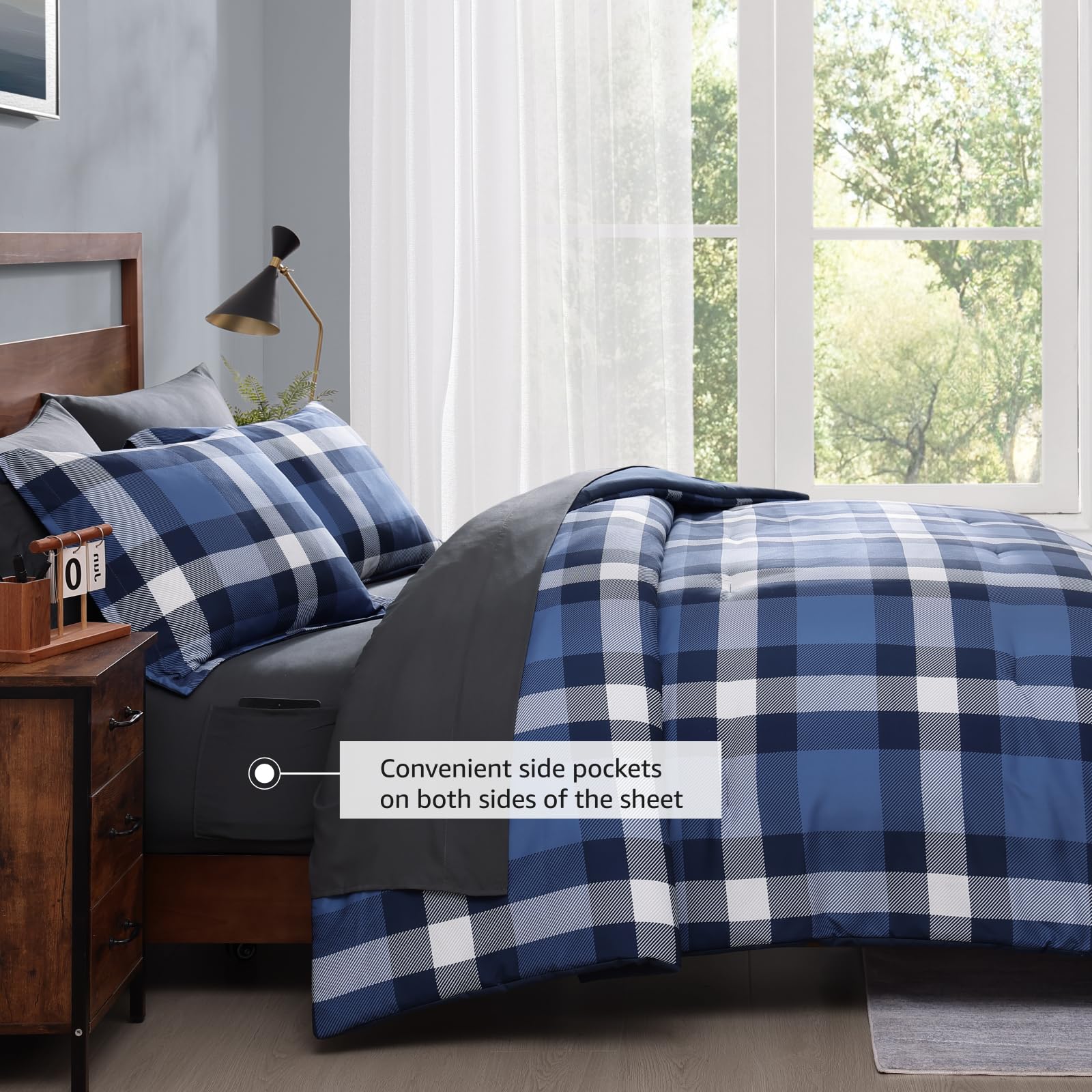 MaiRêve Queen Comforter Set, Classic Plaid Farmhouse Bedding Sets 7 Pieces, Beige All Season Bed in A Bag with Sheets, Pillowcases & Shams