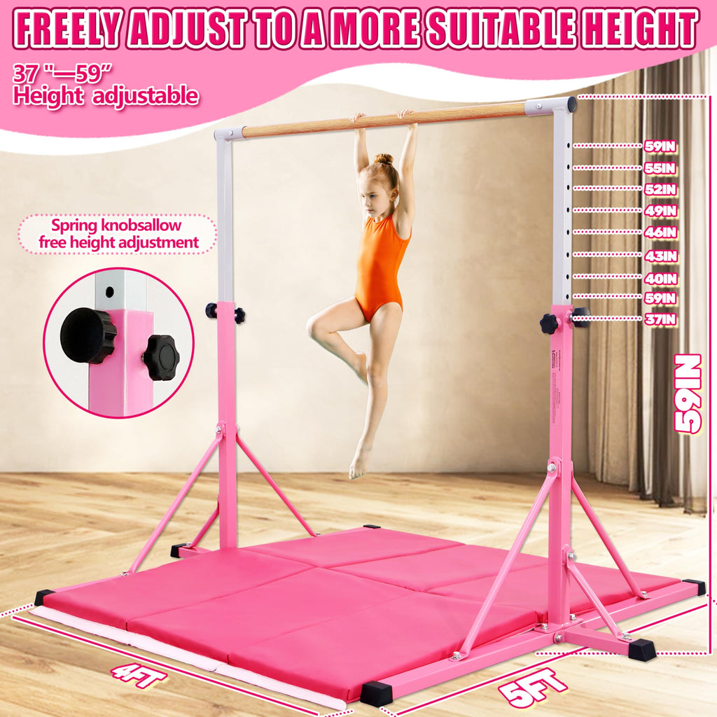 FC FUNCHEER Gymnastics Bar for Kids Ages 3-15, 35" to 60" Adjustable Height, 4FT Wide Base - Professional Kip Bar with 360° Stability & Fiberglass Crossbar, Easy Fold&Solid Design for Home Training