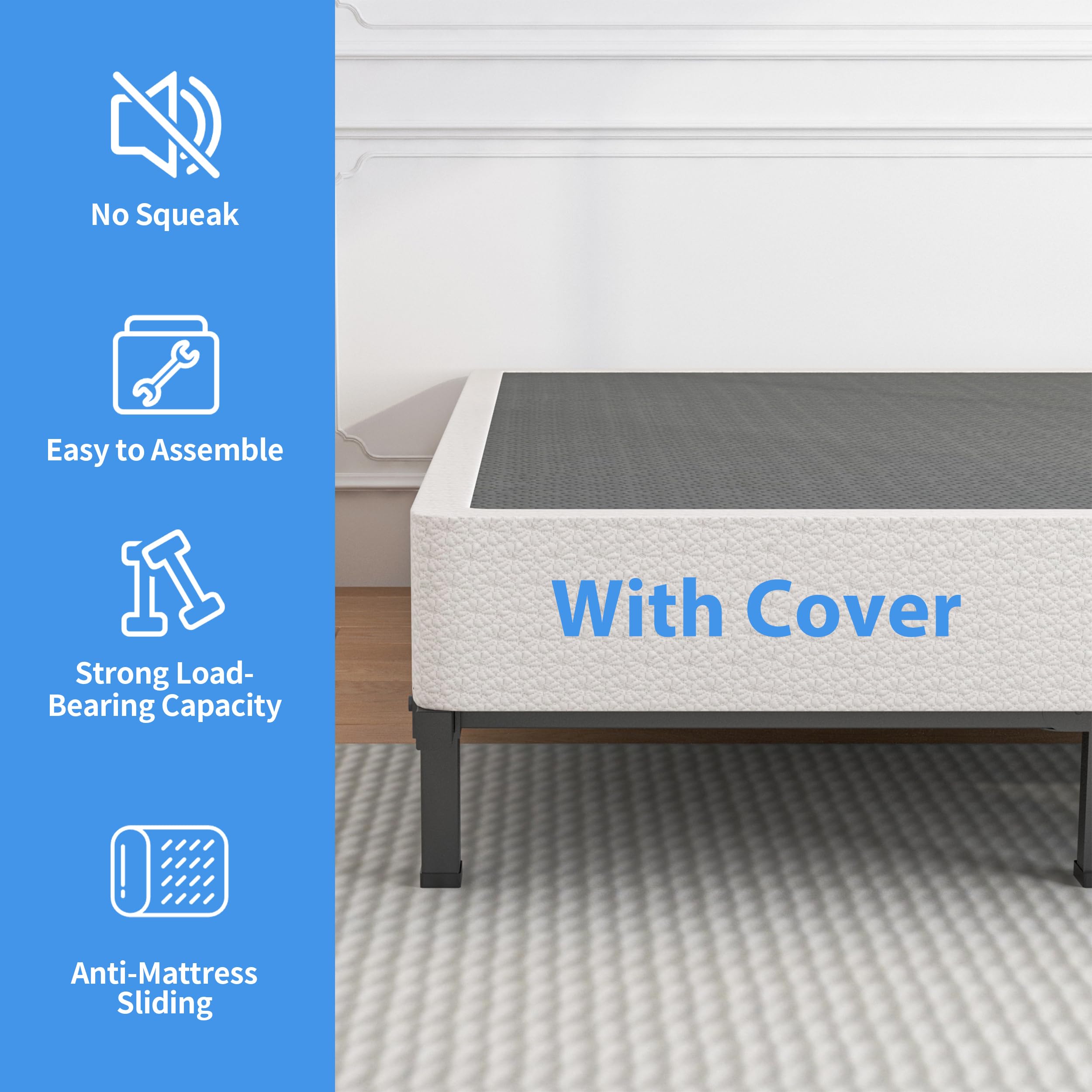 ROIL 10 Inch Twin Box Spring, Heavy Duty Metal Box Spring Mattress Foundation with Fabric Cover, 3500lbs Max Weight Capacity, Easy Assembly, Noise Free, Non-Slip