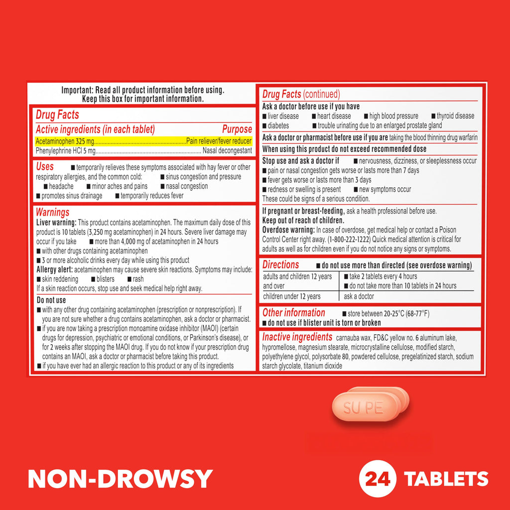 Sudafed, PE Sinus Congestion Relief Tablets, Maximum Strength, Non-Drowsy 10 mg Phenylephrine HCI Decongestant for Sinus Pressure and Nasal Congestion Relief from colds or Allergies, 18 Count