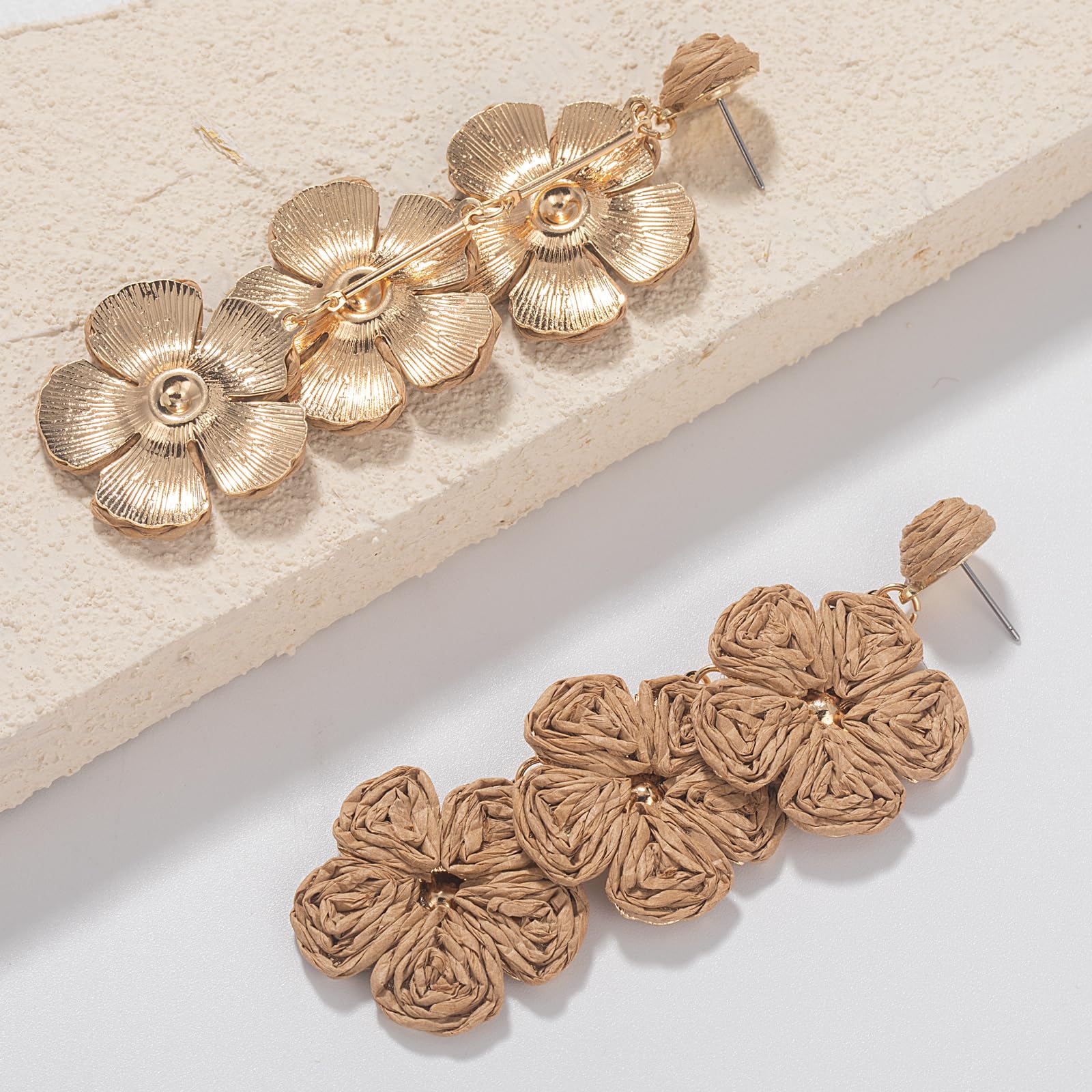 Boho Flower Earrings Statement Raffia Dangle Earrings Cute Floral Jewelry Trendy Summer Beach Vacation Outfits for Women