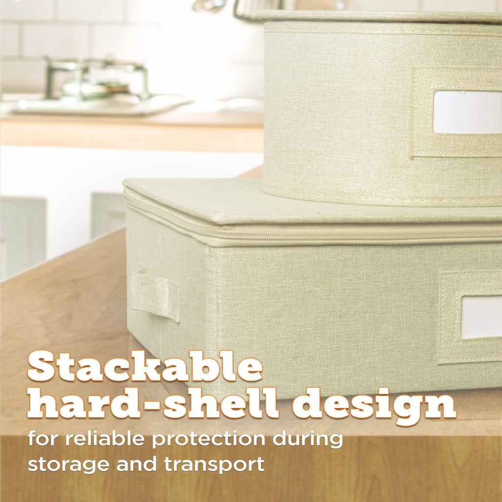 storageLAB Wine Glass Storage Containers, Hard Shell Organizer for Stemware and Glassware Sets, Stackable Wine Glass Storage Box with Dividers for Kitchen and Moving Supplies - 1 Pack, Cream