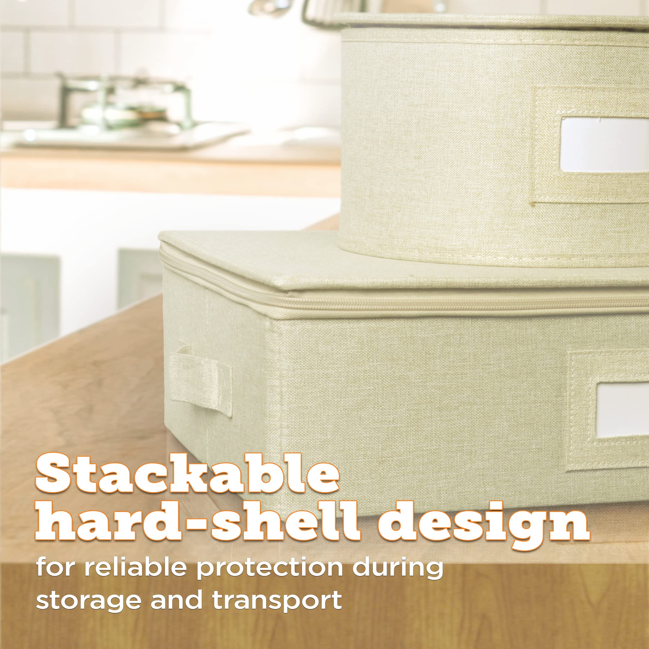 storageLAB Wine Glass Storage Containers, Hard Shell Organizer for Stemware and Glassware Sets, Stackable Wine Glass Storage Box with Dividers for Kitchen and Moving Supplies - 1 Pack, Cream