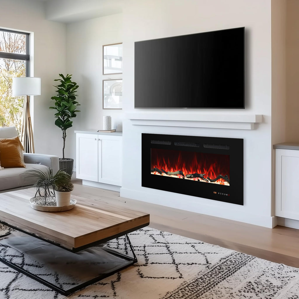 Electric Fireplace 30 inch Wide, Wall Mounted Fireplace Inserts Electric Heater, 13 * 13 Flame Effects Like Real Flame, Low Noise, Timer & Thermostat Setting, 750W/1500W, Black