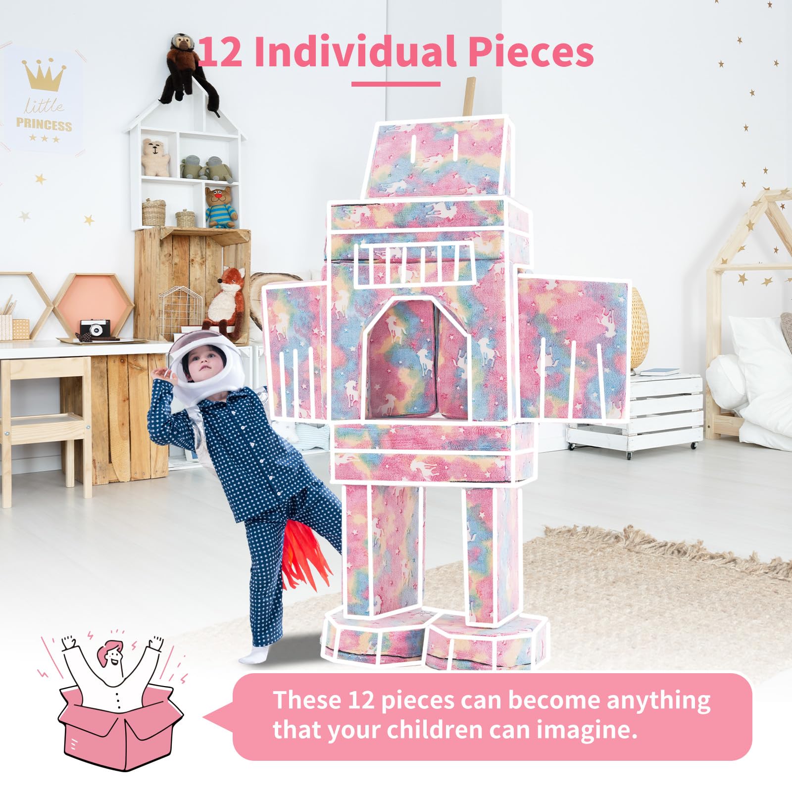 wanan Kids Couch 10PCS, Modular Kids Play Couch for Playroom Bedroom, 10 in 1 Multifunctional Kid Sofa for Playing, Creativing, Sleeping, Indoor Toddler Couches for Boys and Girls(Dark Grey)