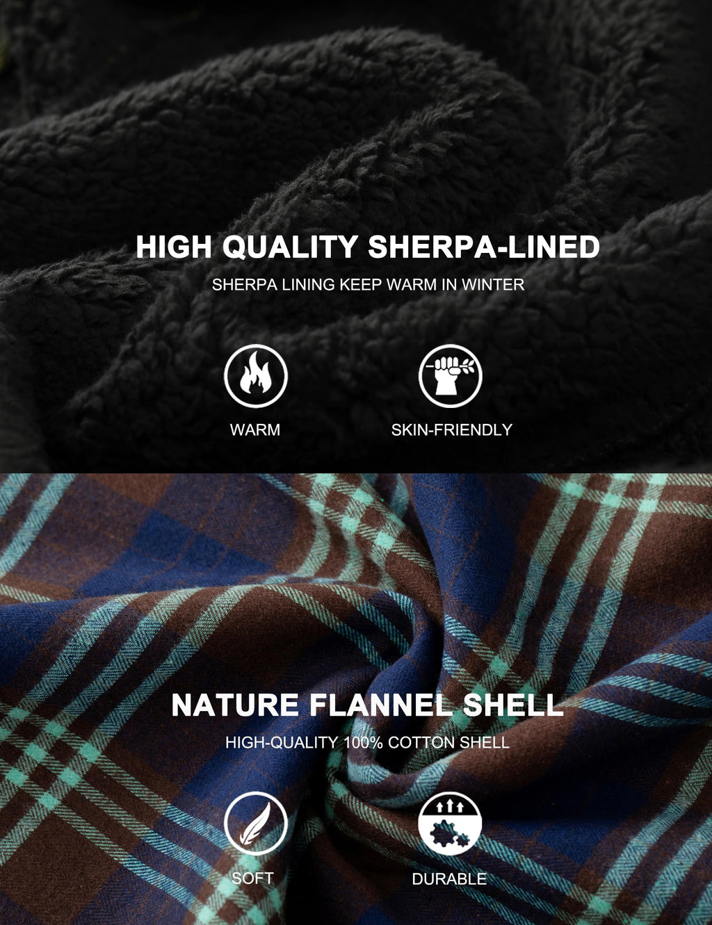 Men's Flannel Plaid Hooded Jackets Full Zip Sherpa Fleece Lined Hoodies Fashion Warm Coat