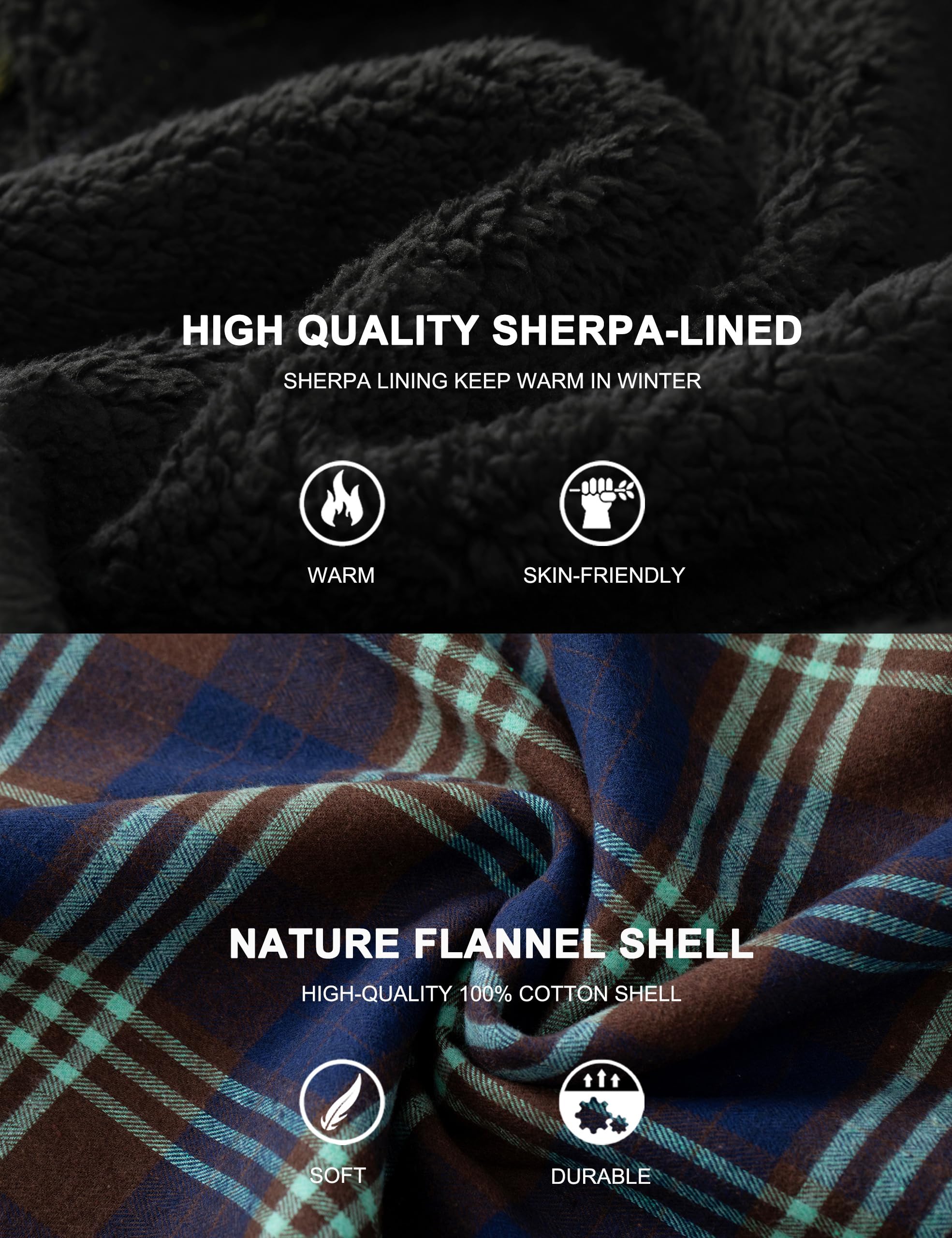Men's Flannel Plaid Hooded Jackets Full Zip Sherpa Fleece Lined Hoodies Fashion Warm Coat