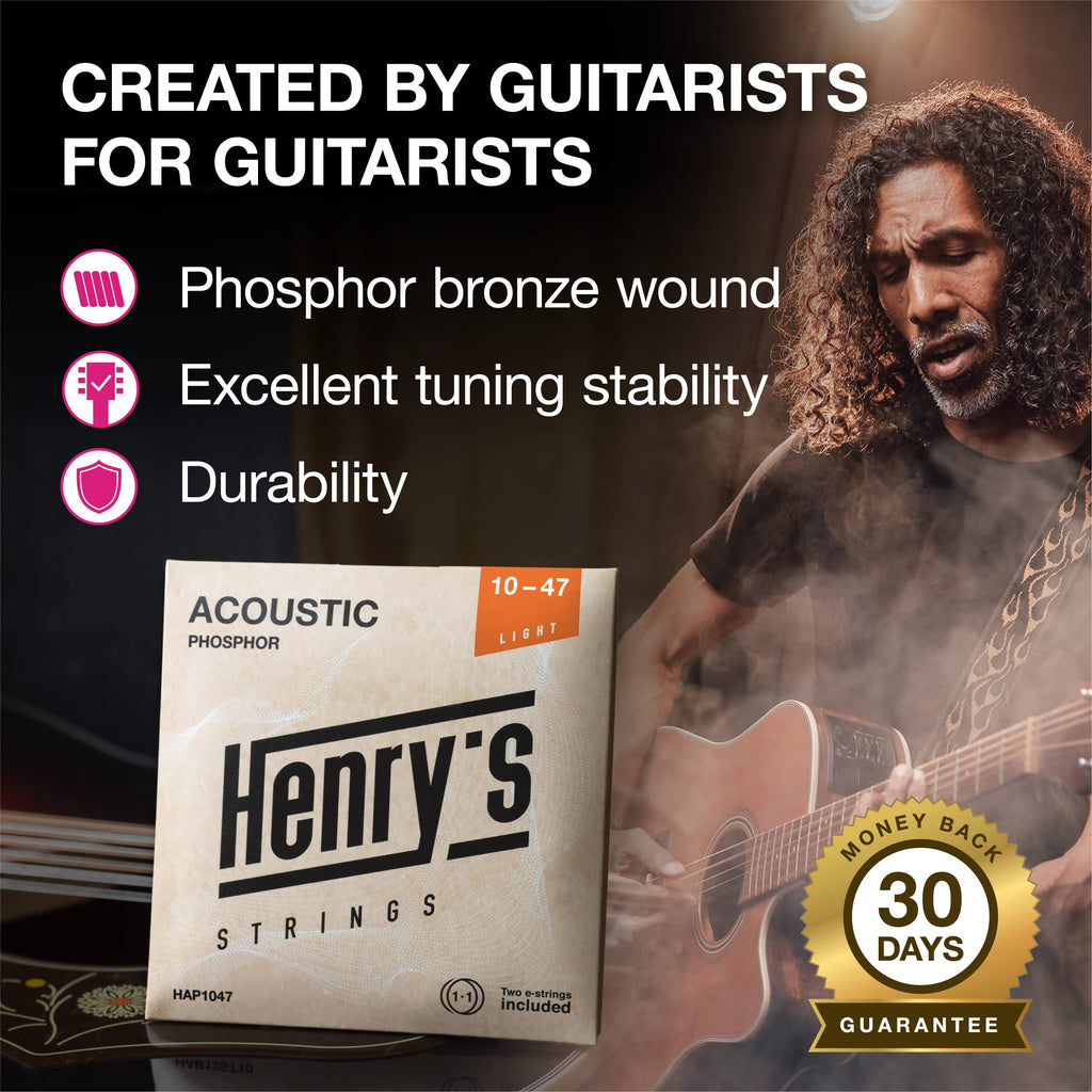 Light Acoustic Guitar Strings 10-47 - Brilliant Sound & Extra E1 String & 3xGuitar Picks - Phosphor Bronze Guitar Strings Acoustic - Acoustic Guitar Strings 6 String Set