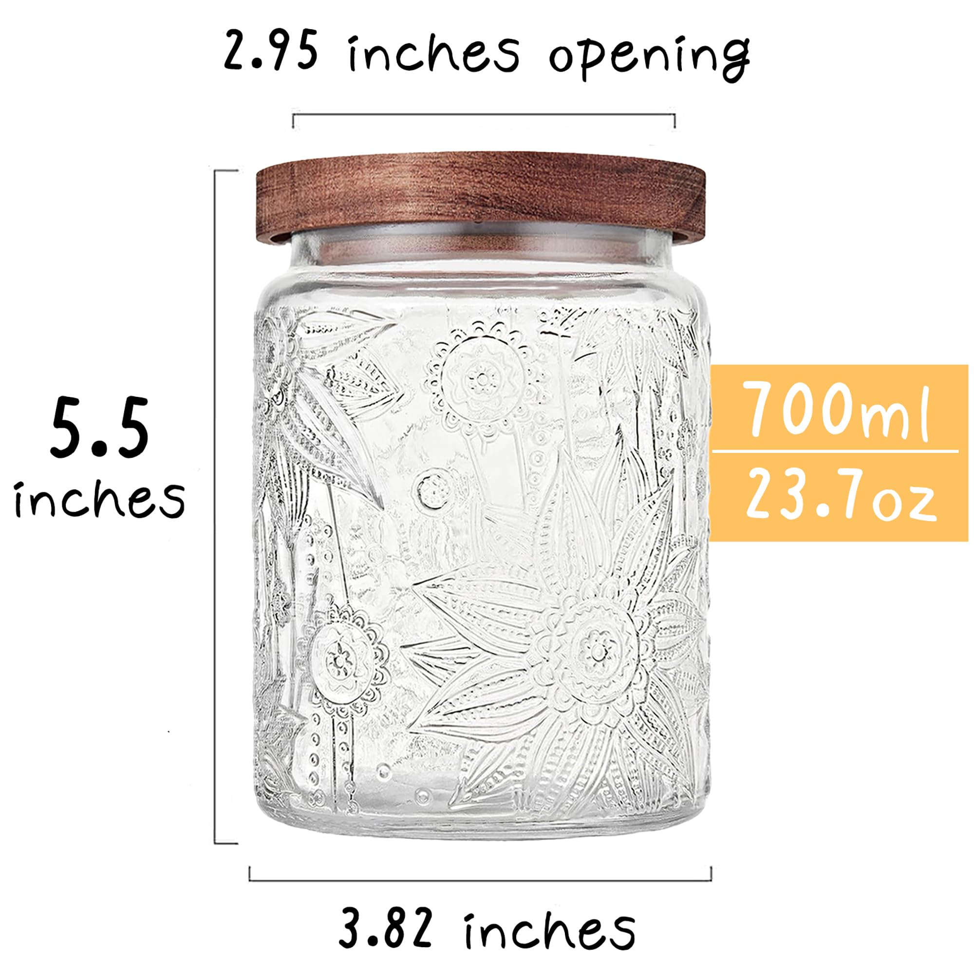 Custde Glass Storage Jars With Airtight Lid, 23.7oz Container For Kitchen Counter with Wooden Lid, brown sugar, candy, coffee, cookie, salt, tea, cute Jar (35oz Large Begonia Flowers)
