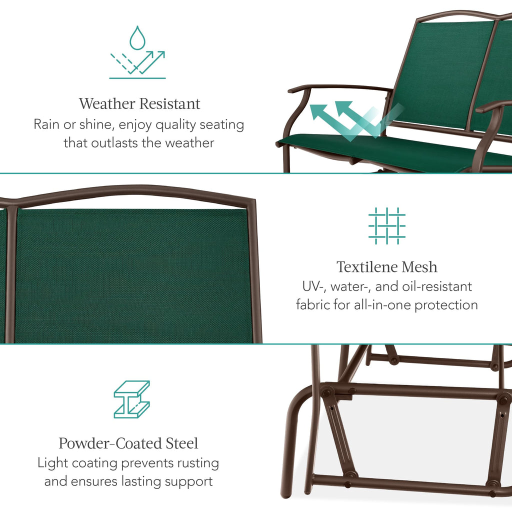 Best Choice Products 2-Person Outdoor Patio Swing Glider Steel Bench Loveseat Rocker for Deck, Porch w/Textilene Fabric, Steel Frame - Black