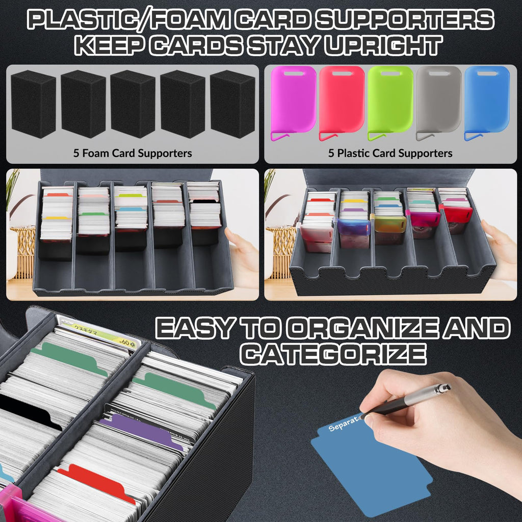 AOBOPLE Trading Card Storage Box,3200+ Card Box Storage with 24 Dividers and 4 Foam Supporters PU Leather Magnetic Cards Deck Case for MTG TCG Magic and Sport Cards,Great Gift for Card Collectors