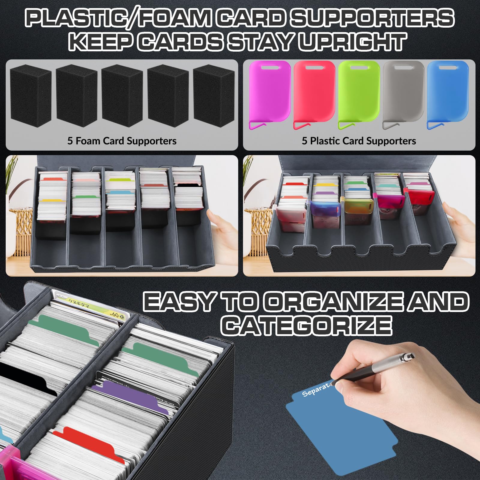 AOBOPLE Trading Card Storage Box,3200+ Card Box Storage with 24 Dividers and 4 Foam Supporters PU Leather Magnetic Cards Deck Case for MTG TCG Magic and Sport Cards,Great Gift for Card Collectors