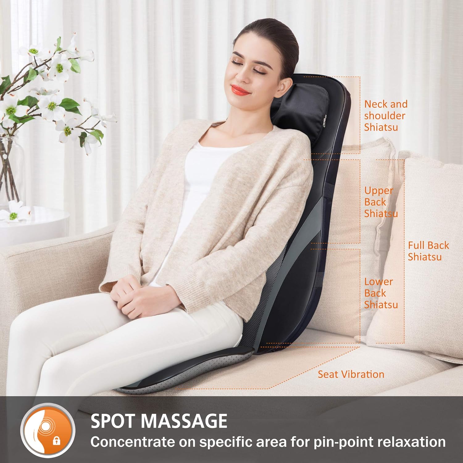 Snailax Shiatsu Back Massager with Heat -Deep Kneading Massage Chair Pad with Adjustable Intensity, Shiatsu Chair Massager to Relax Full Body Muscle，Gift for Mother