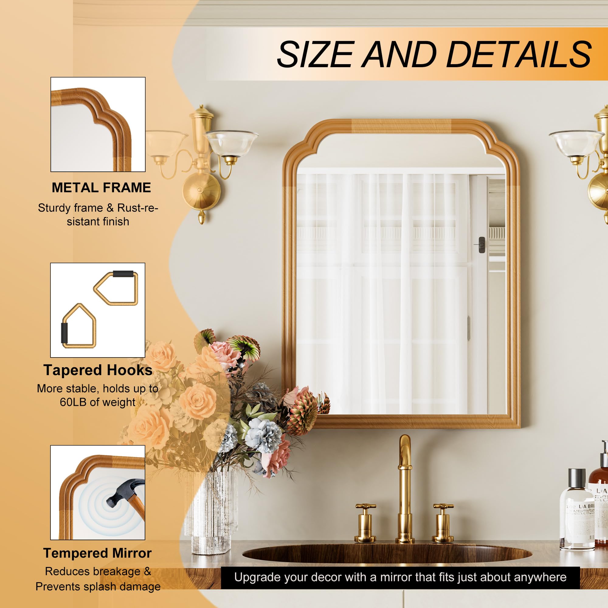 Ferytange 18X24 Inch Black Mirror for Wall with Metal Frame Rectangular Rounded Bathroom Vanity Mirror Anti-Rust, Hangs (Black 18" x 24")