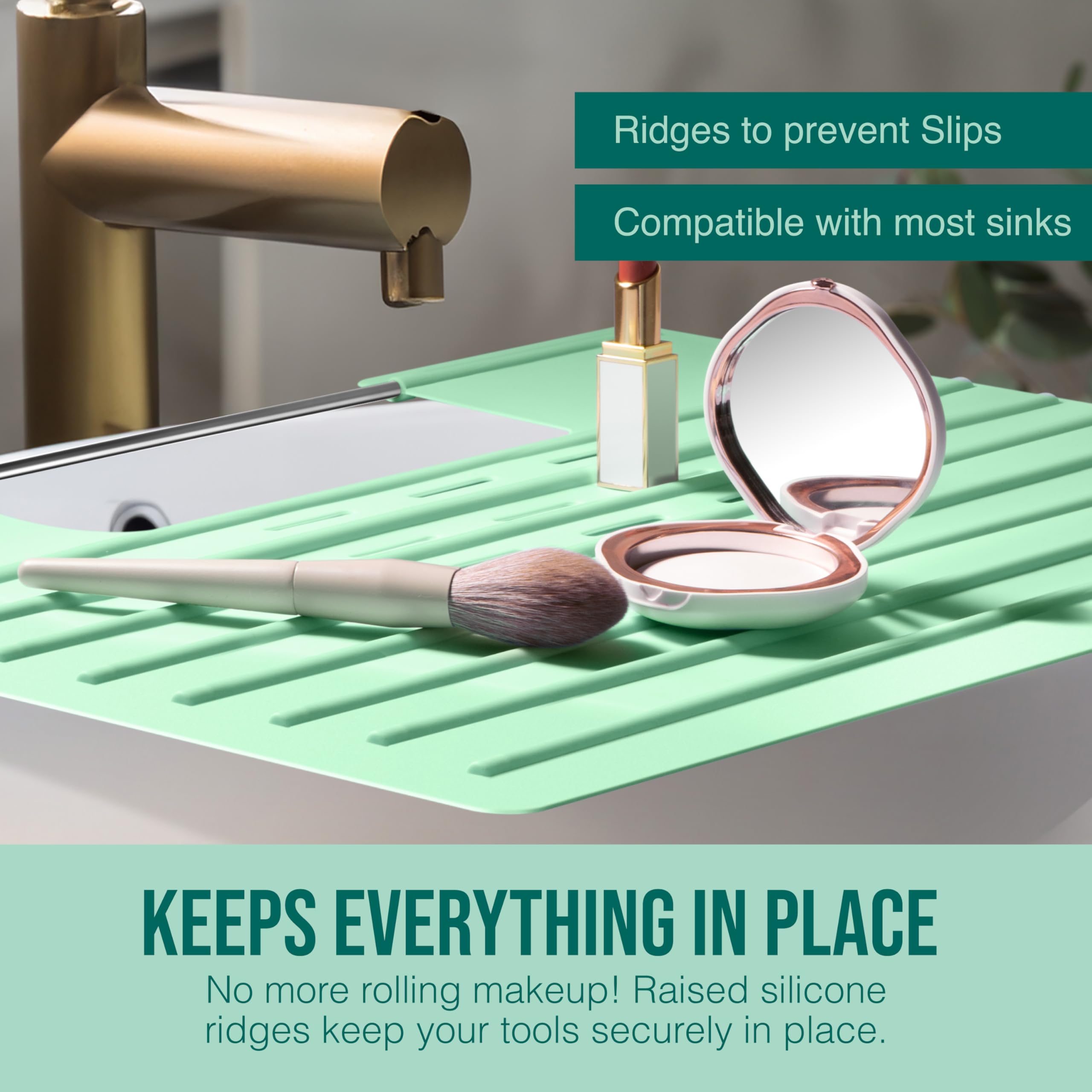 Maplefield Bathroom Sink Cover for Counter Space, Heat Resistant Silicone Sink Mat for Your Beauty Routine, Small Bathroom Space Saver Sink Cover for Makeup (Beige Large, 22" x 15" x 2" Inches)