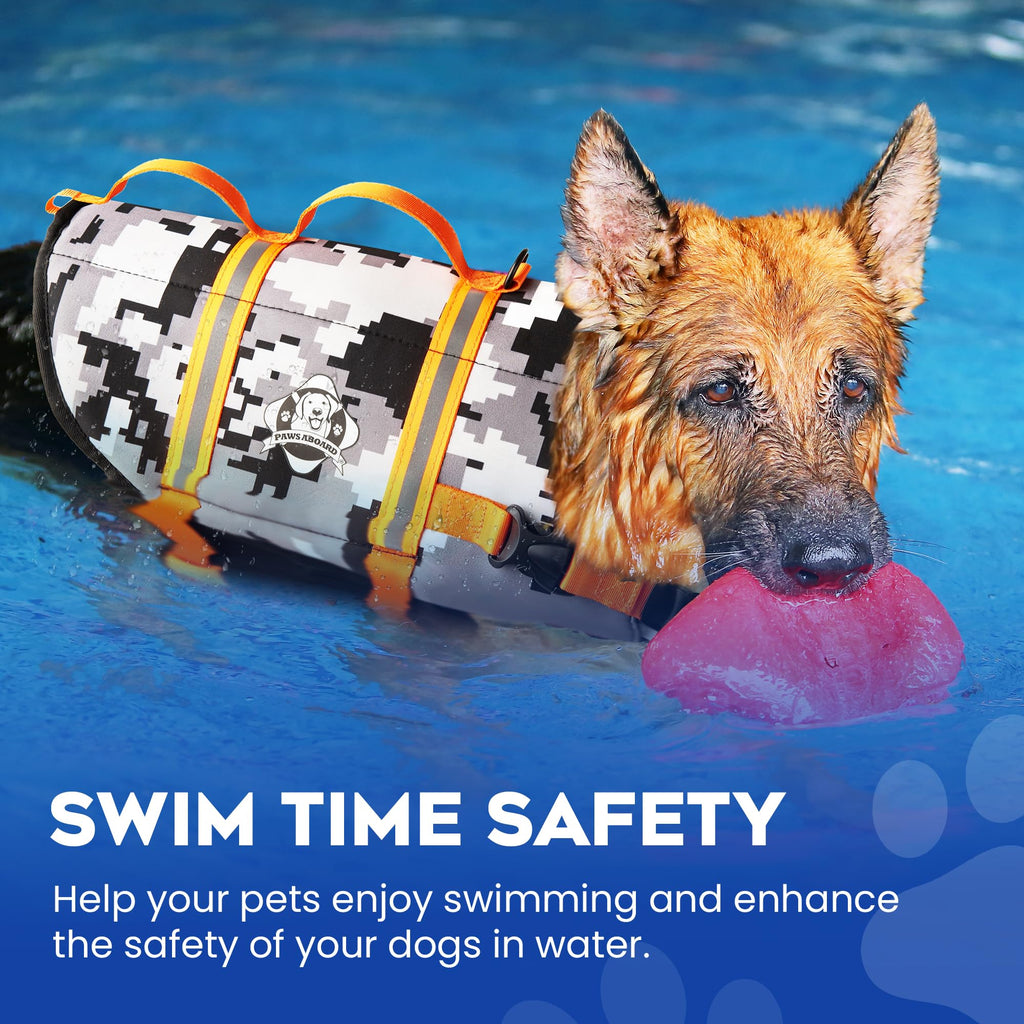 Dog Life Jacket — Premium Swim Vest with SafeChin Anti-Choke Collar | PAWS Aboard Blue & Yellow | RapidLift Rescue Handle, D-Ring, Reflective Trim | Boating, Kayaking, Pool | XX-Small (Under 6 lbs)