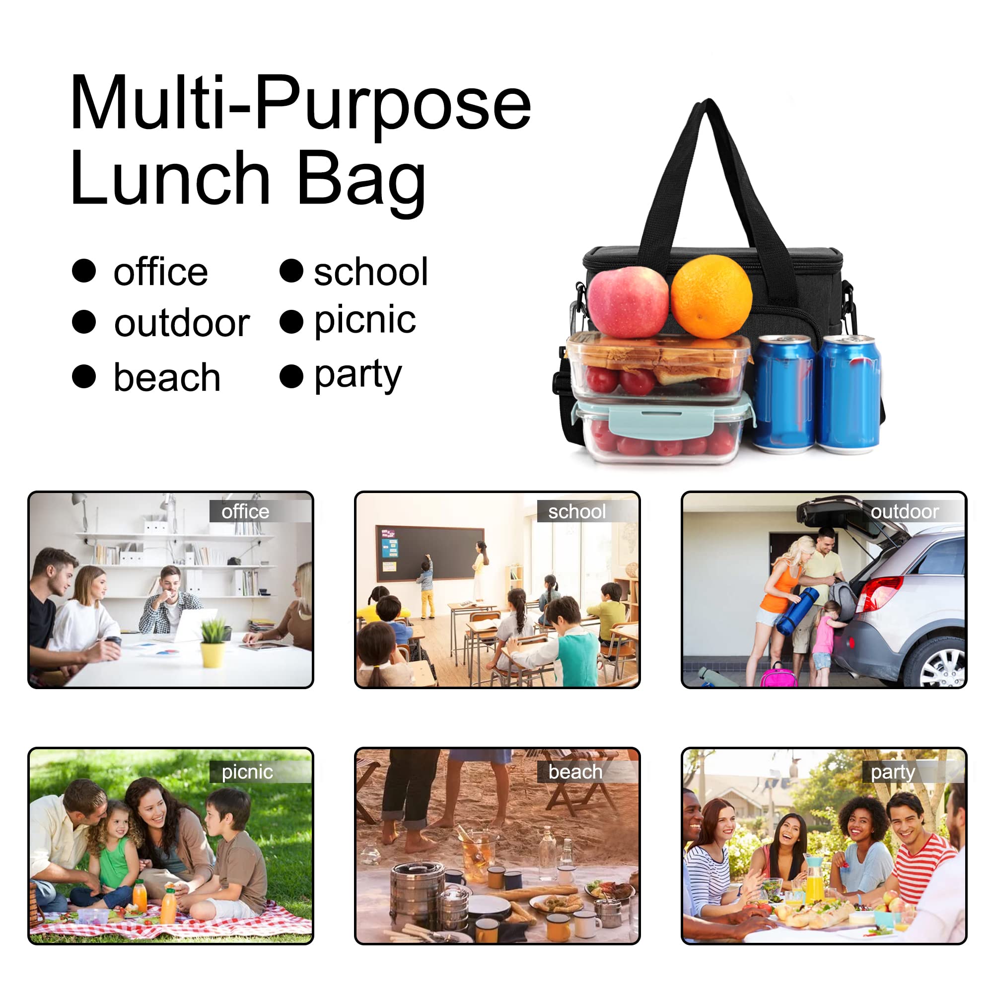 Femuar Lunch Bags for Women/Men, Insulated Lunch Bag for Work Office Picnic - Large Lunch Cooler Bag Leakproof Lunch Box with Adjustable Shoulder Strap for Adults - Grey (15L)