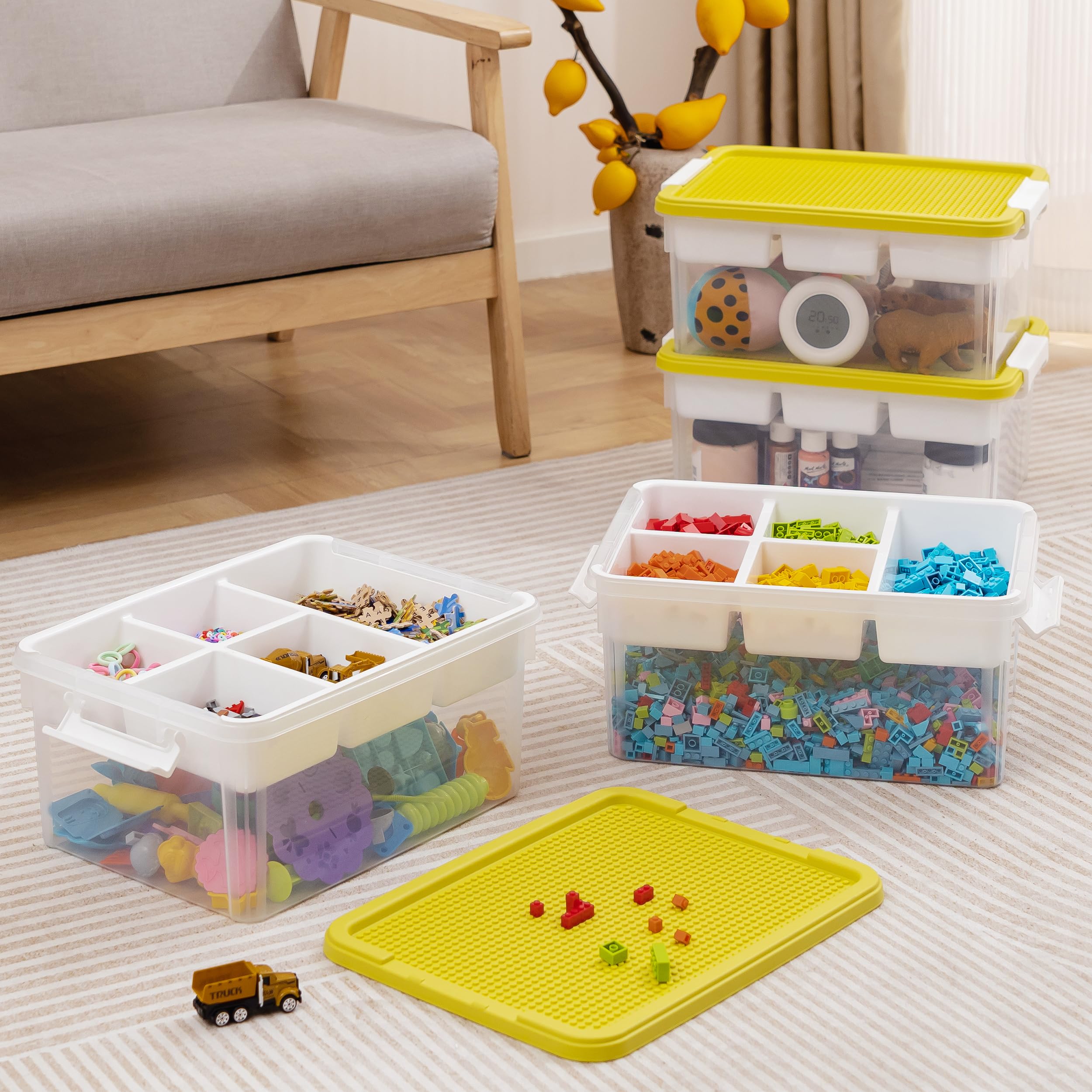Citylife 17 QT Plastic Storage Box with Building Baseplate Lid and Removable Tray Craft Organizers and Storage Clear Storage Container for Organizing Bead, Tool, Sewing