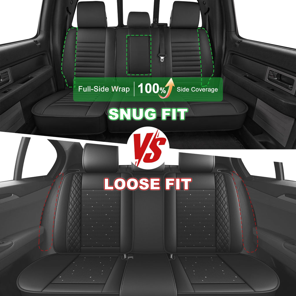 AOMSAZTO Seat Covers Fit for Ford F150 : 2009-2024 2025 2026 - F250/F350/F450 2017-2024 2025 2026 Truck Pick-up Front Car Seat Covers Faux Leather(Blackline, 2PCS Front)