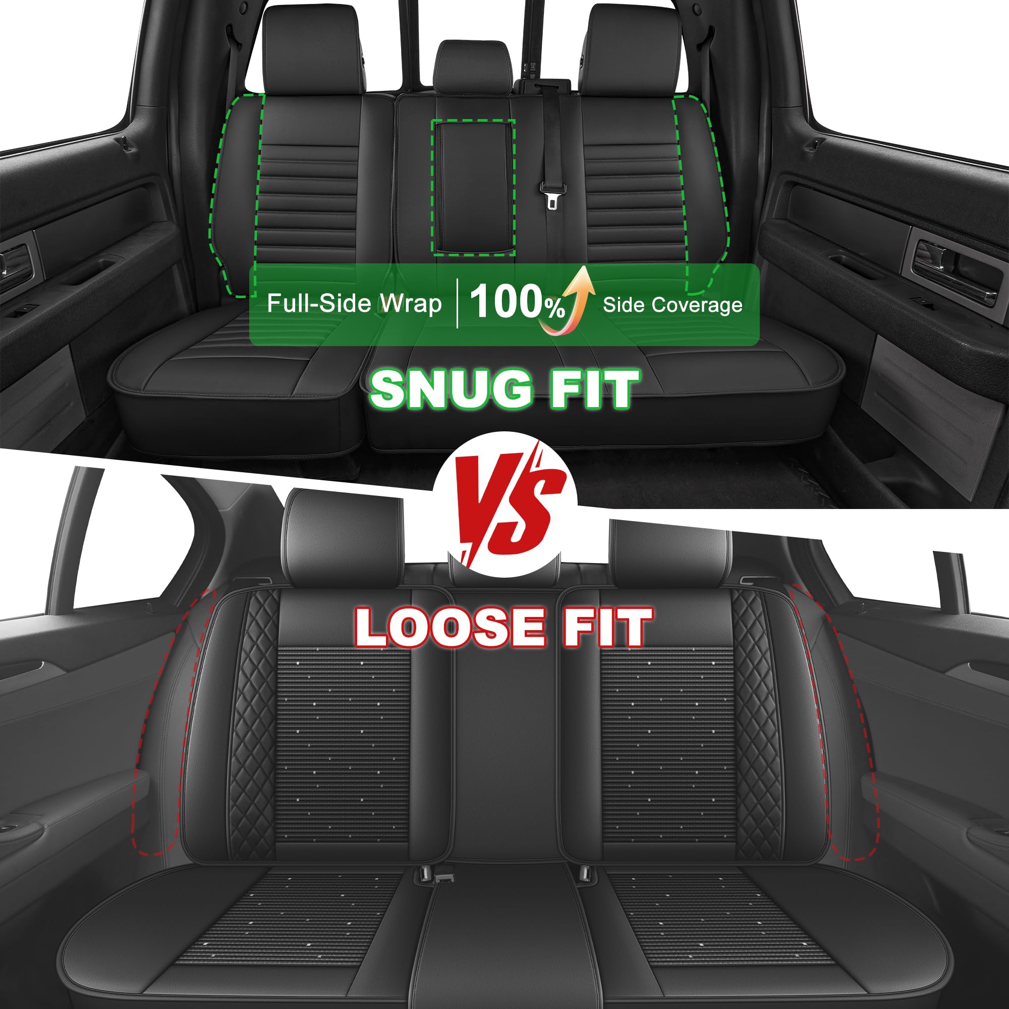 AOMSAZTO Seat Covers Fit for Ford F150 : 2009-2024 2025 2026 - F250/F350/F450 2017-2024 2025 2026 Truck Pick-up Front Car Seat Covers Faux Leather(Blackline, 2PCS Front)