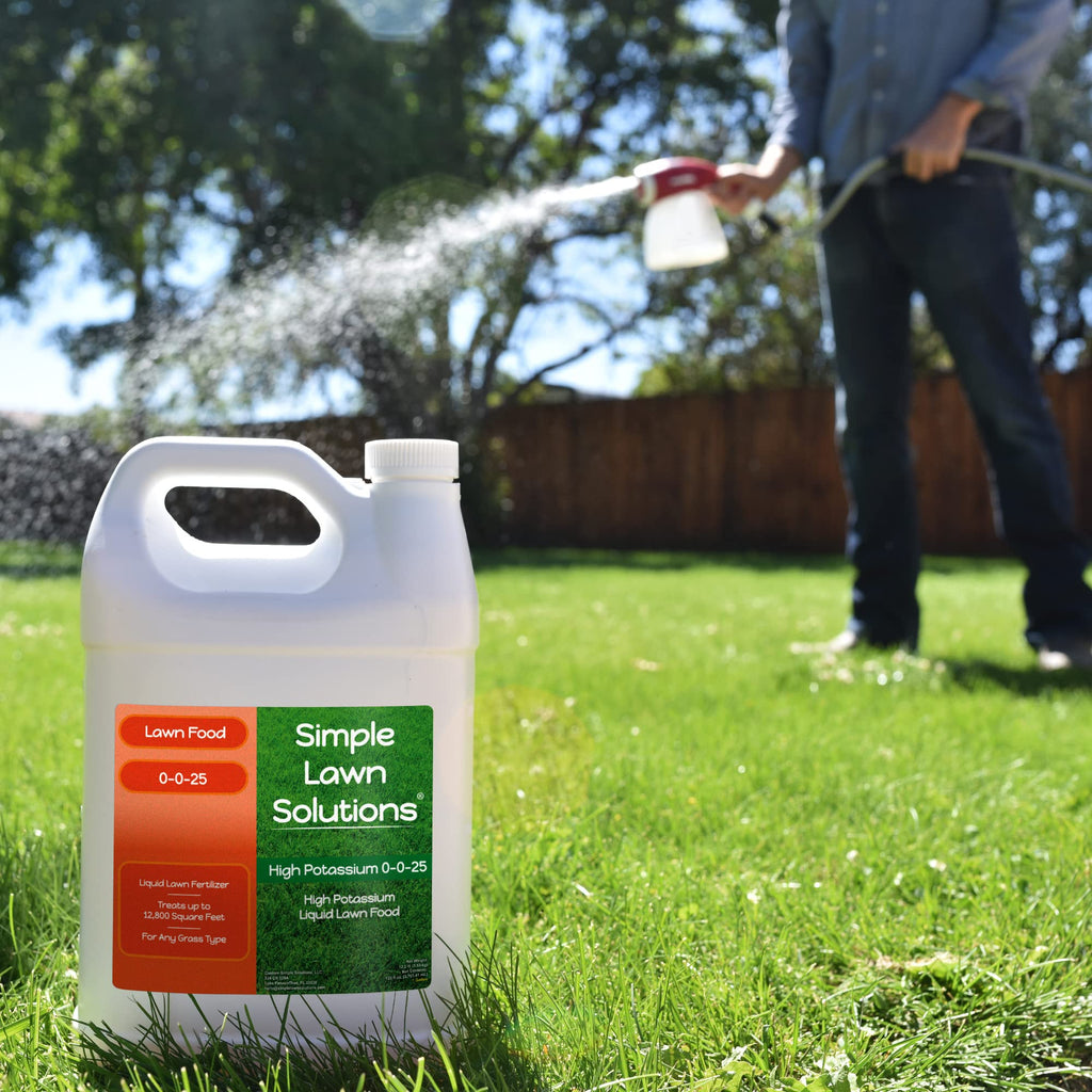 Simple Lawn Solutions - High Potassium Lawn Food Liquid Fertilizer 0-0-25 - Concentrated Spray - Turf Grass Vigor and Plant Hardiness - Summer and Fall - Any Grass Type (1 Gallon)