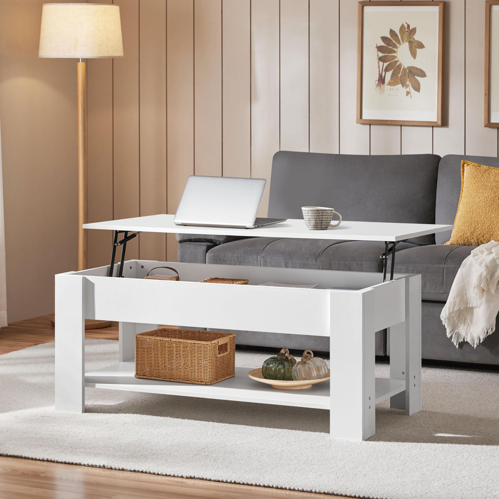 Yaheetech Wooden Coffee Table, Lift Top Coffee Table with Large Hidden Storage Shelf, Lift Tabletop Dining Tables for Living Room, Home Small Space, 38.6in, Black