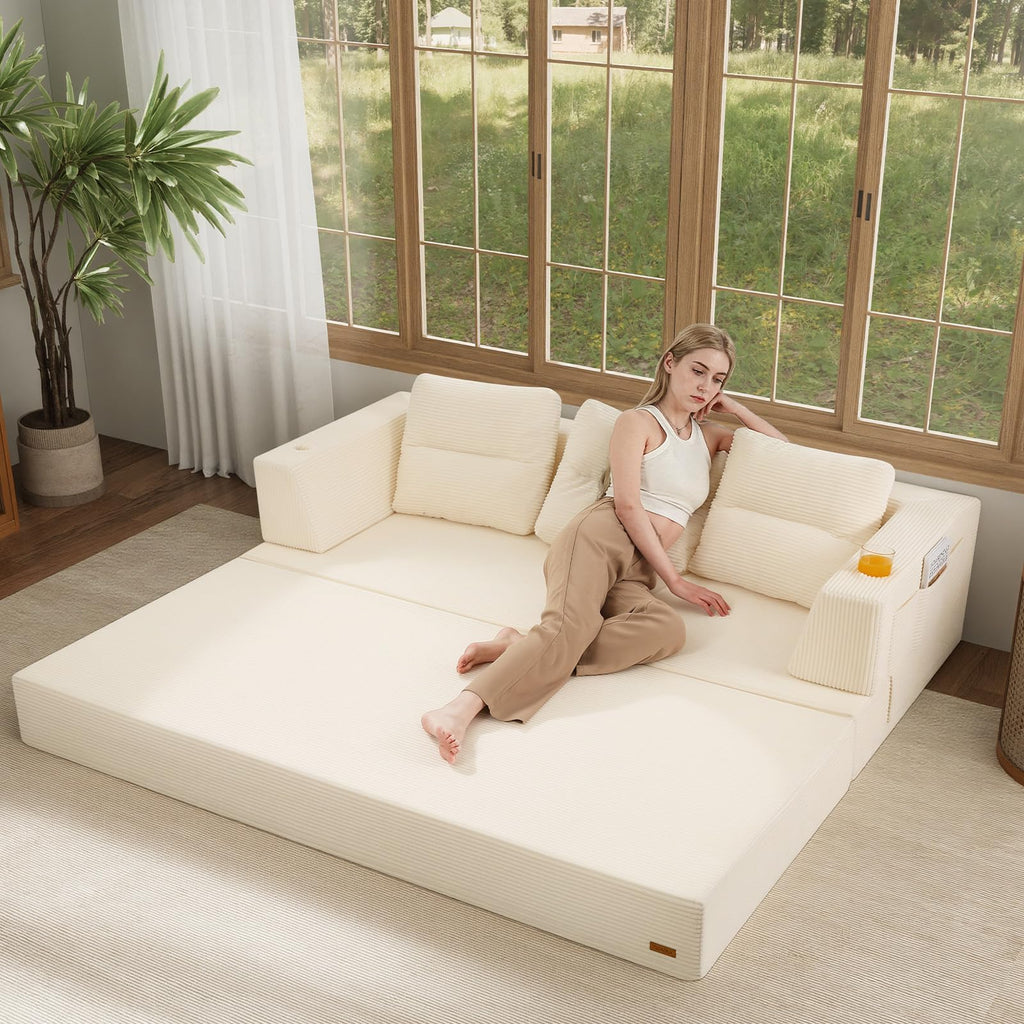 COMAX Futon Sofa Bed, 4‑in‑1 Convertible Sofa Bed, Folding Boneless Couches | Boneless Couch for living room, Fold Out Small Foldable Loveseat Floor Sleeper Mattress Lounge Space‑Saving, Ash Gray