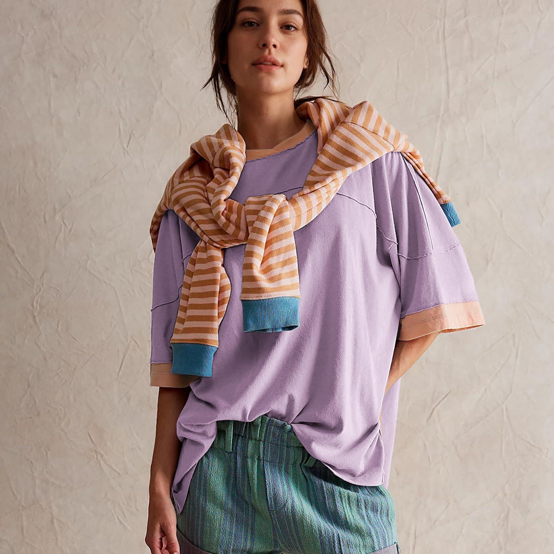 Songling Womens 3/4 Length Sleeve Casual Loose Fit Summer Tee Shirt Basics Cotton t Shirts Trendy Tops