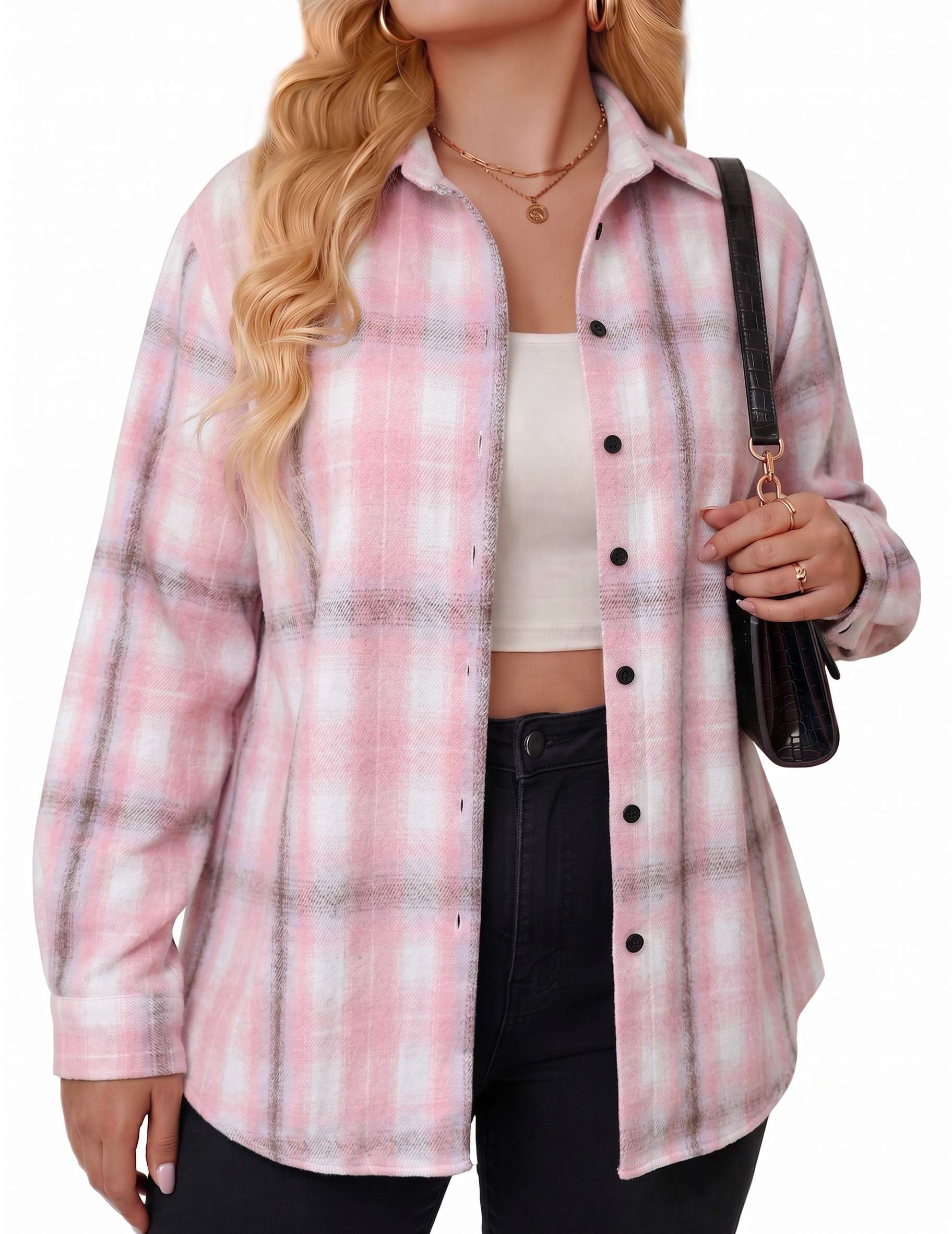 Zeagoo Womens Plus Size Flannel Shirts Plaid Shirts Long Sleeves Casual Button Down Collared Shacket Tops