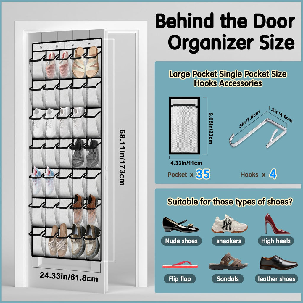 Kotkn 10 Tier Over The Door Organizer - Heavy Duty Hanging Storage Rack with Sturdy Oxford Fabric, Holds 20+ Pairs of Footwear, Boots & Sneakers, Saves 50% Closet Space(Beige)