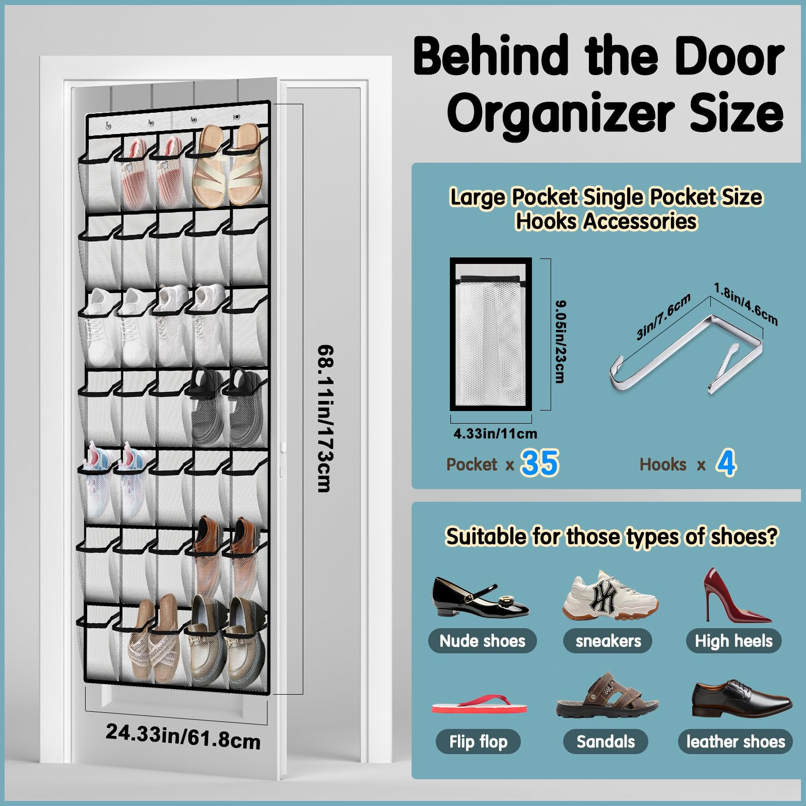 Kotkn 10 Tier Over The Door Organizer - Heavy Duty Hanging Storage Rack with Sturdy Oxford Fabric, Holds 20+ Pairs of Footwear, Boots & Sneakers, Saves 50% Closet Space(Beige)