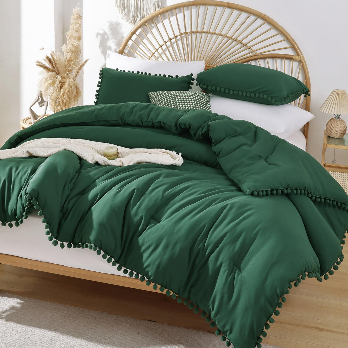YIRDDEO Twin Comforter Set - Comforter Twin Size Bed with Ball Pom Fringe, Soft Bedding Set for All Seasons - 2 Pieces, 1 Comforter (66"x90") & 1 Pillow Sham(20"x26"), Beige