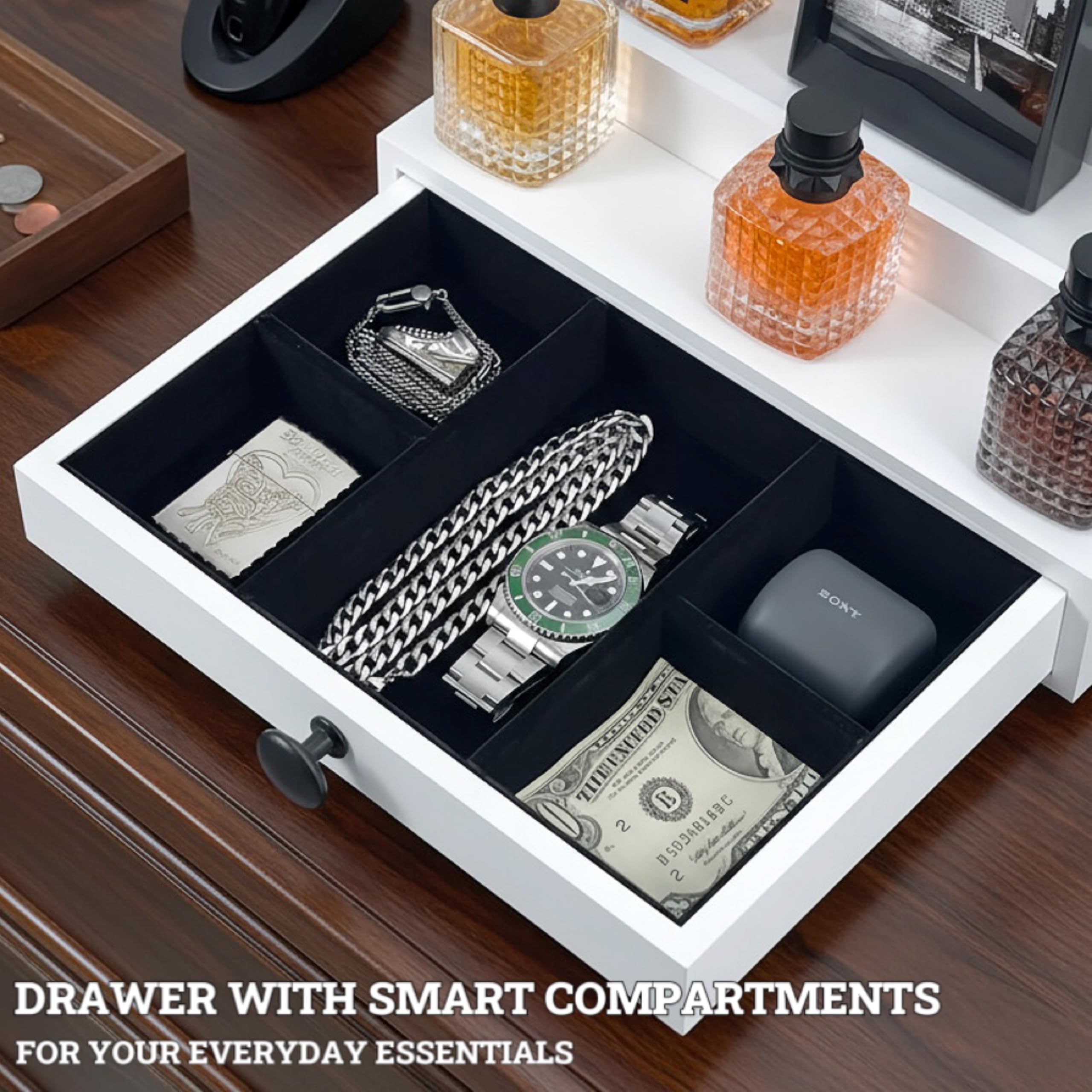 Wooden Cologne Organizer for Men 3 Tier | Black Perfume Holder Shelf for Dresser | High Grade Velvet Lining and Stylish Gift Box | Uncluttered Design Perfume Display Stand