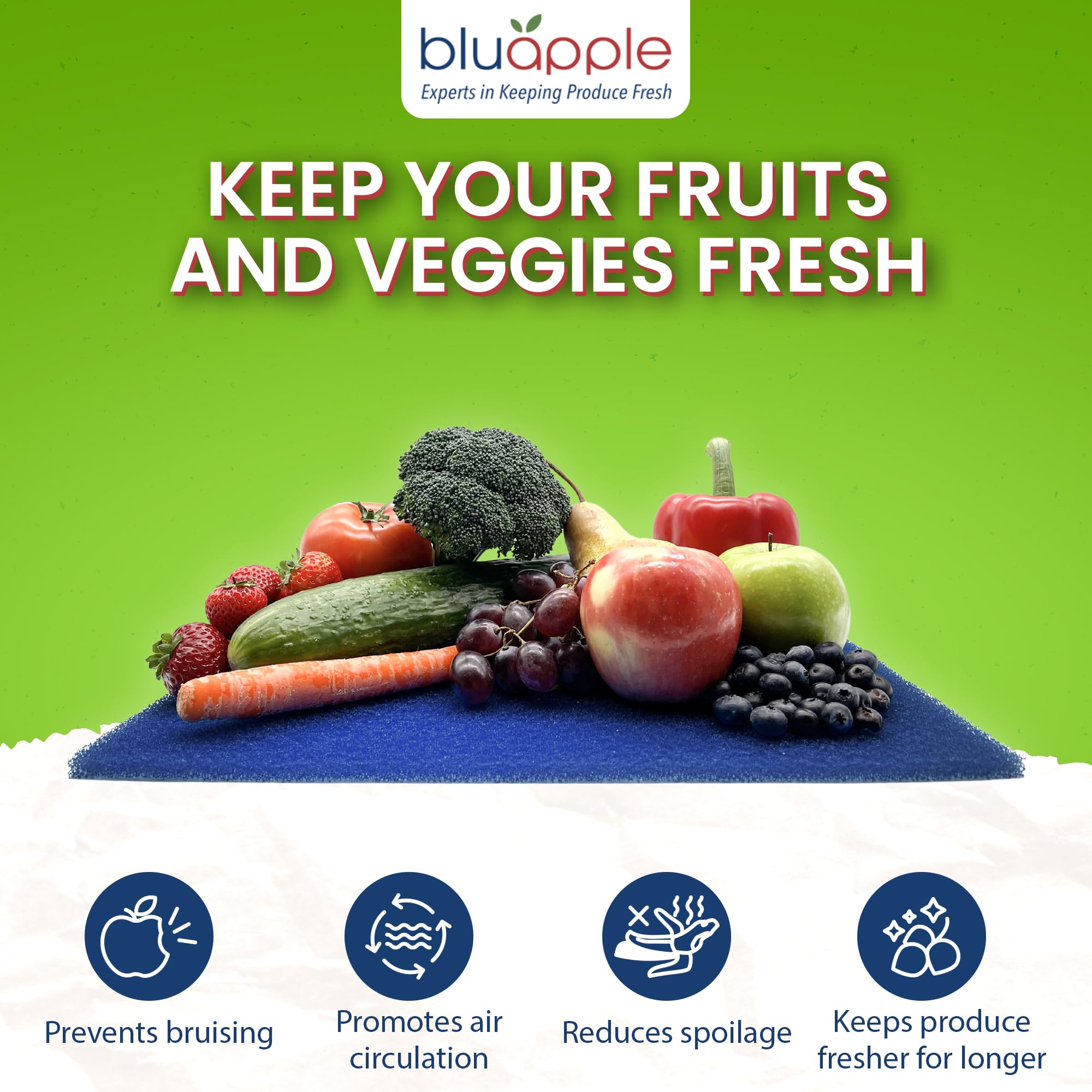 Bluapple FreshMats, Refrigerator Bin Liner, Fridge Drawer Mats, Crisper Life Extender Liner Keeps Produce Fresh Longer, Anti-Bruising, for Air Circulation, Washable & Reusable (4-Mats, 12x15, Black)