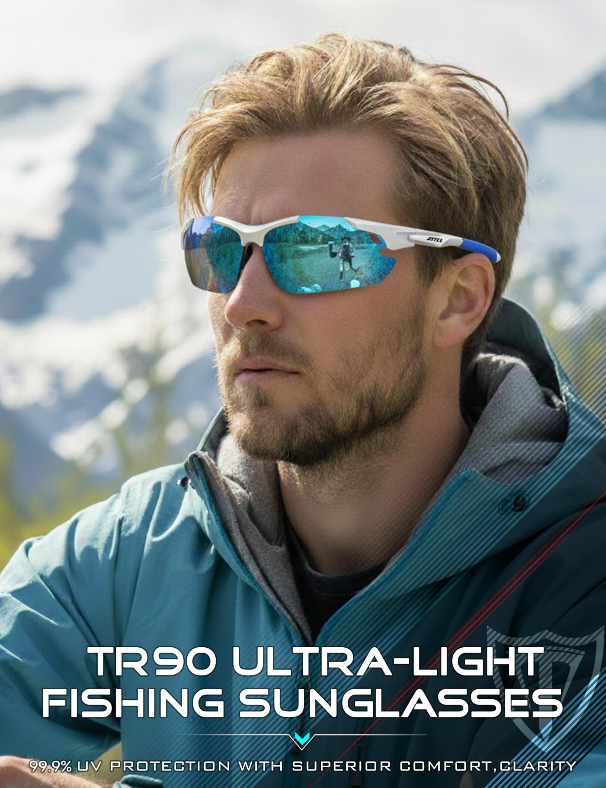 ATTCL 22g Polarized Sunglasses Men Sports: Secure Fit Wrap Around TR90 Frame Ultra-Light UV Protection for Running Fishing