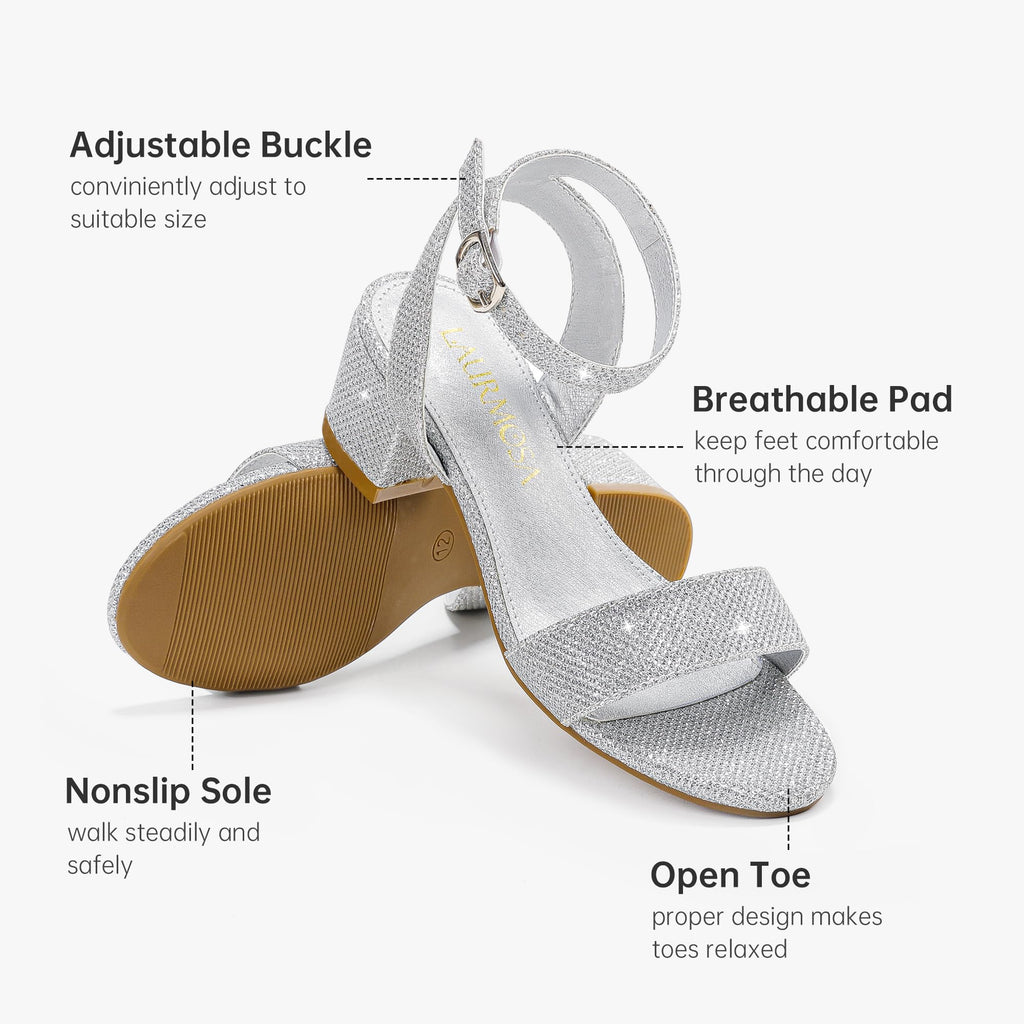 LAURMOSA High Heels for Kids Open Toe Dress Shoes for Girls Ankle Strap Pump Shoes Flower Girl Sandals Wedding Party for Little Big Kids