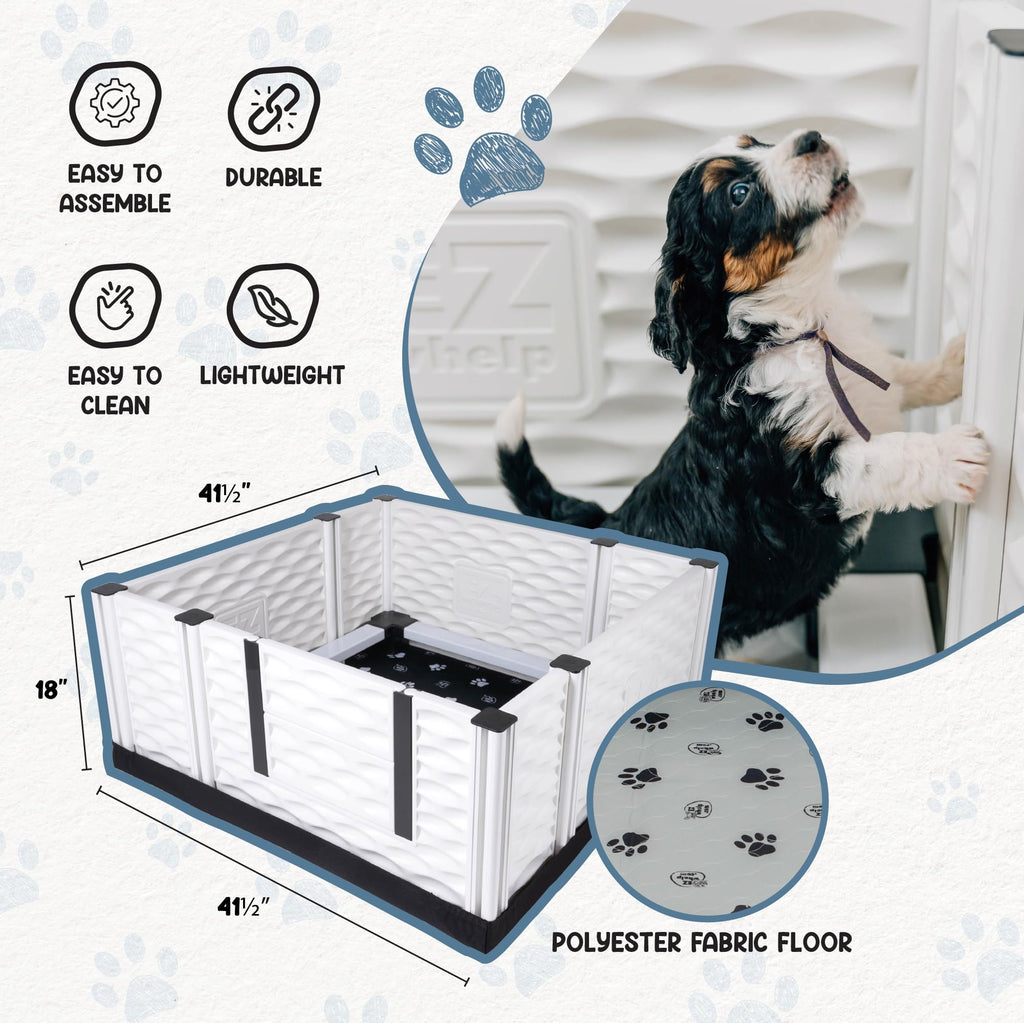 EZwhelp EZclassic Windowed 48"x48"x18" Whelping Box with Rails and Windowed Walls, Padded Dog Whelping Box, Black Pad