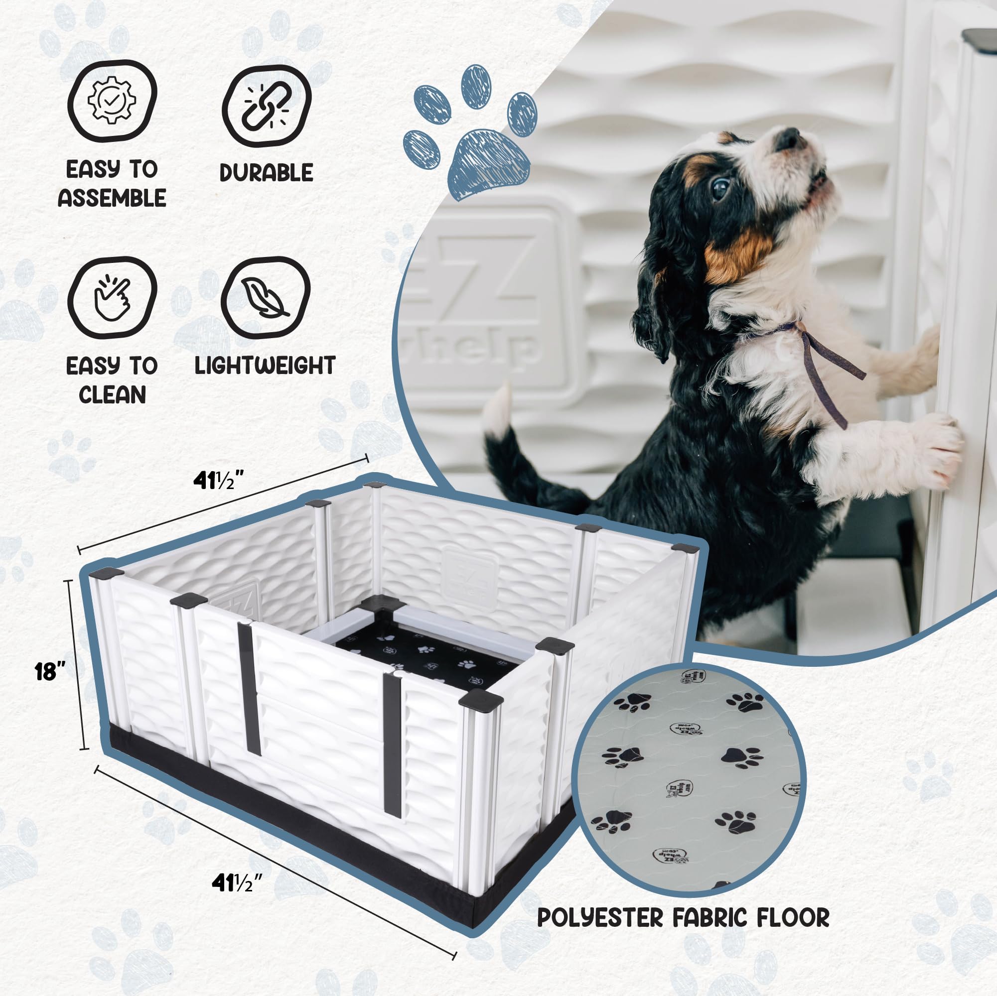 EZwhelp EZclassic Windowed 48"x48"x18" Whelping Box with Rails and Windowed Walls, Padded Dog Whelping Box, Black Pad