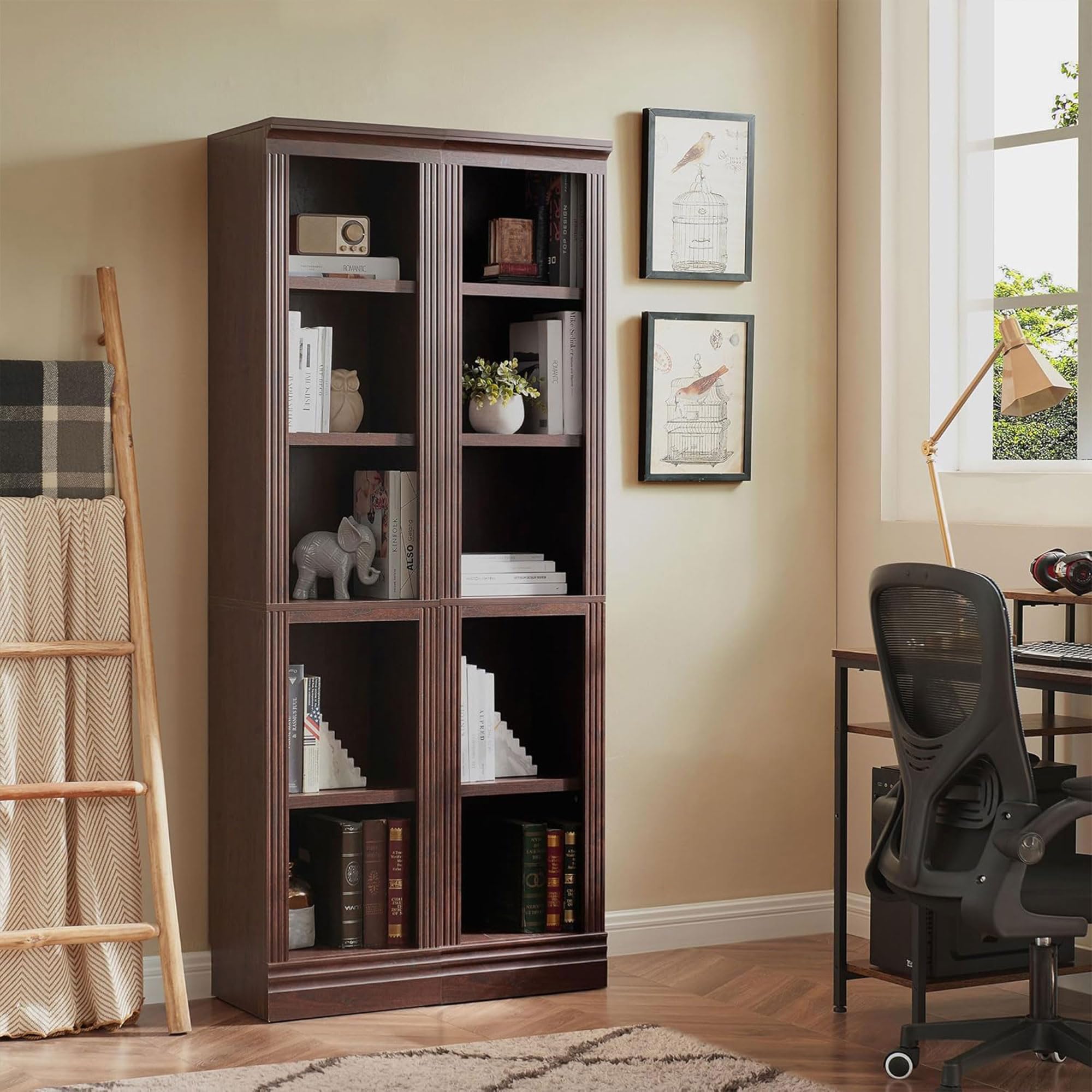JAHRSTIM Halston Bookshelf, 5-Tier Tall Deep Storage Shelf, Adjustable Open Shelving Unit Closet Organizer and Storage for Living Room Home Office Bedroom, Modular Deep Bookcase Bookshelves